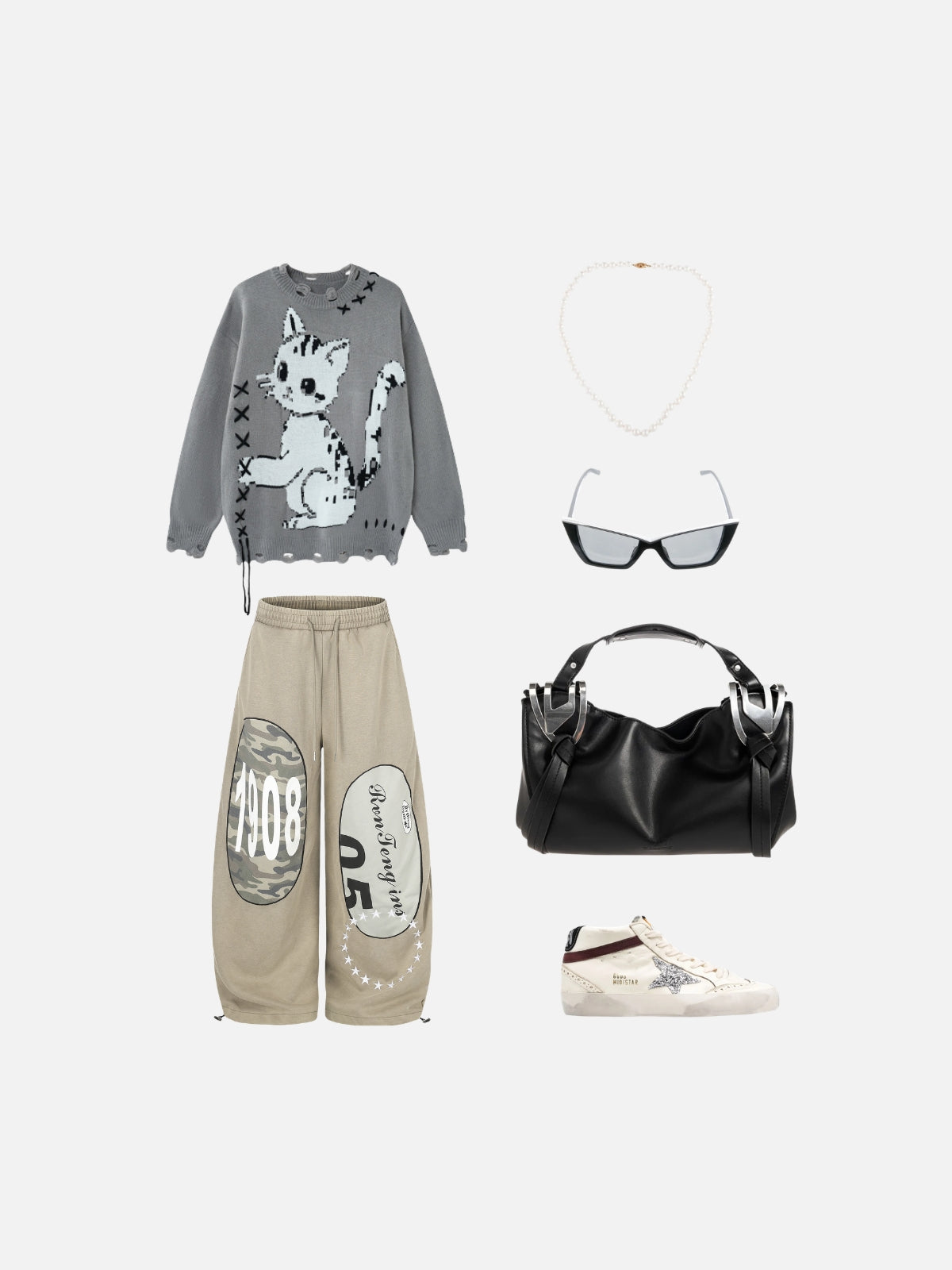 Haaura Oval Patch Graphic Baggy Pants