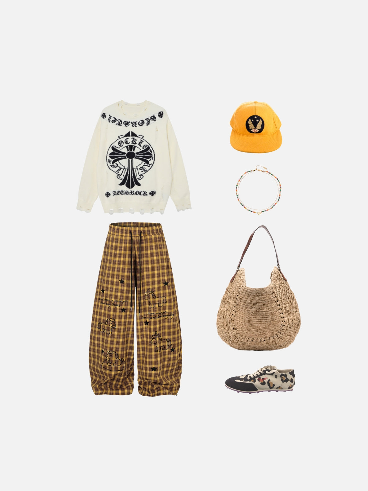 Haaura Pony Graphic Plaid Baggy Pants