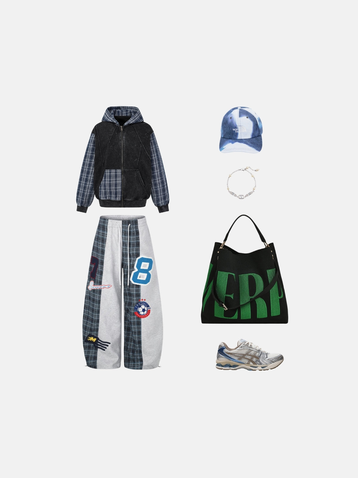 Haaura Plaid Patchwork Zip Up Hoodie