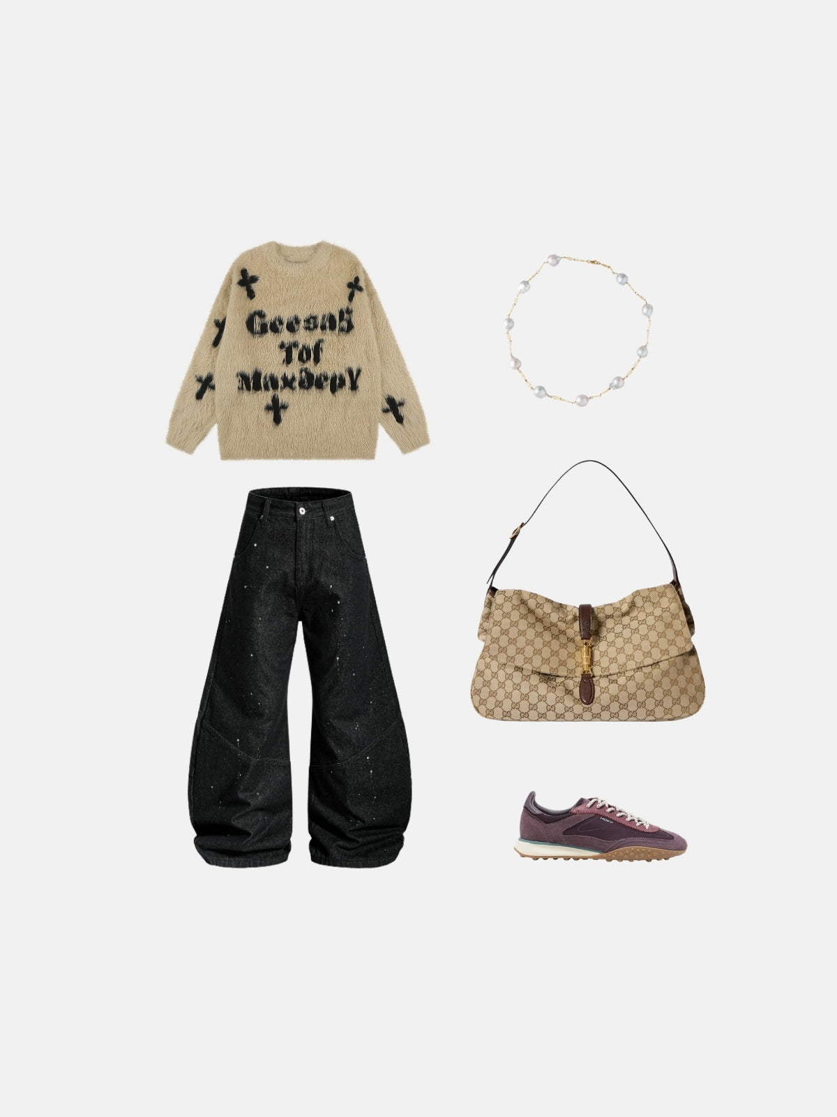 Haaura Fluffy Letter Graphic Sweater