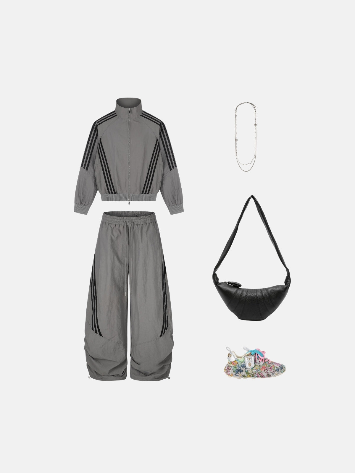 Haaura Contrast Stripe Baggy Parachute Pants
