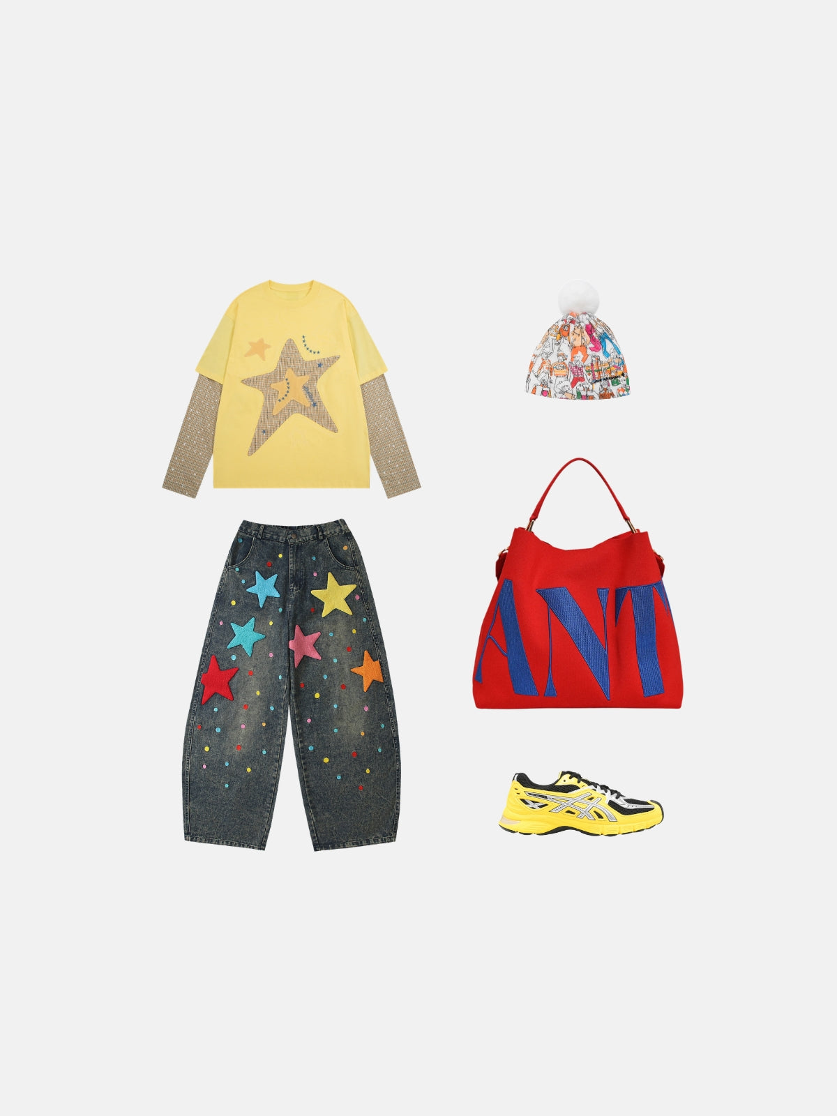 Haaura Colorful Star Patch Baggy Jeans