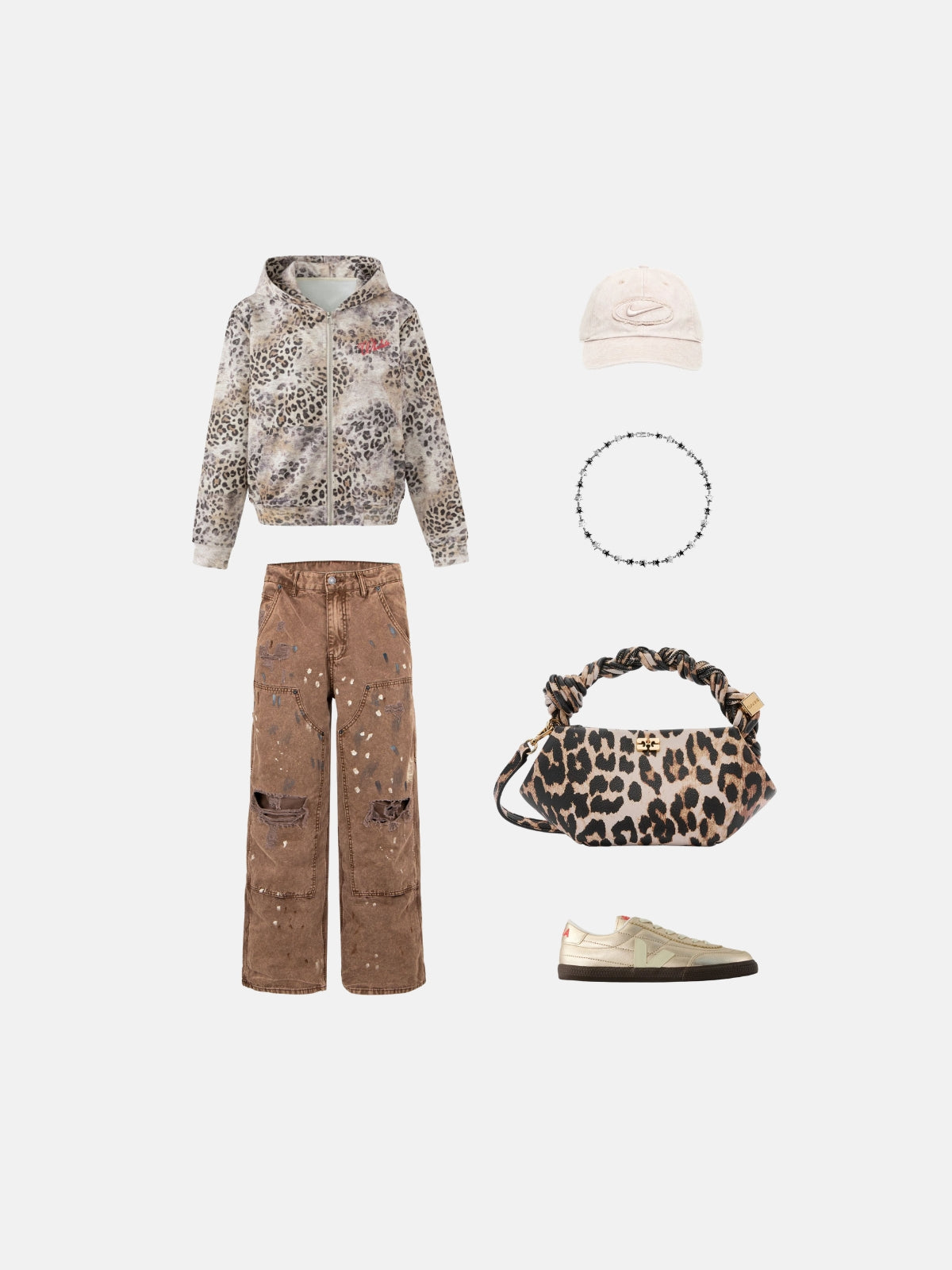 Haaura Distressed Splatter Cargo Baggy Jeans