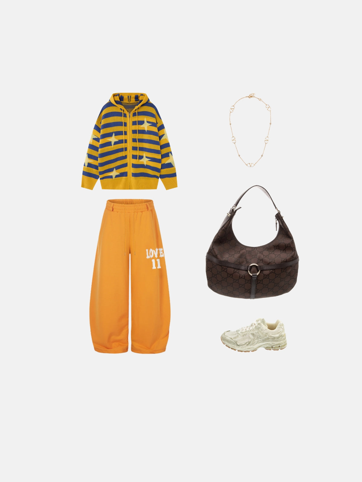 Haaura Stripe Star Knit Zip Up Hoodie