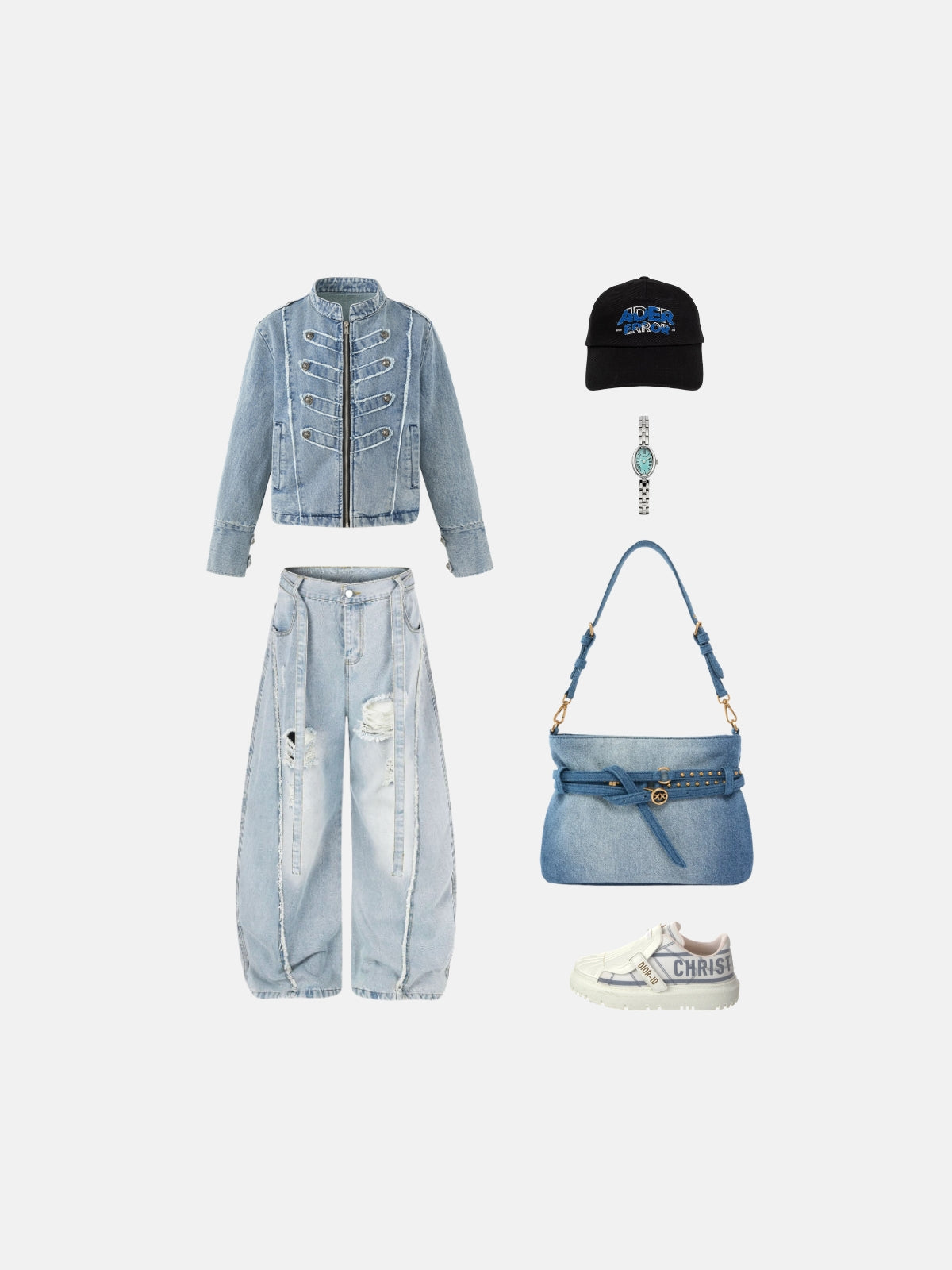 Haaura Military Snap Frayed Denim Jacket