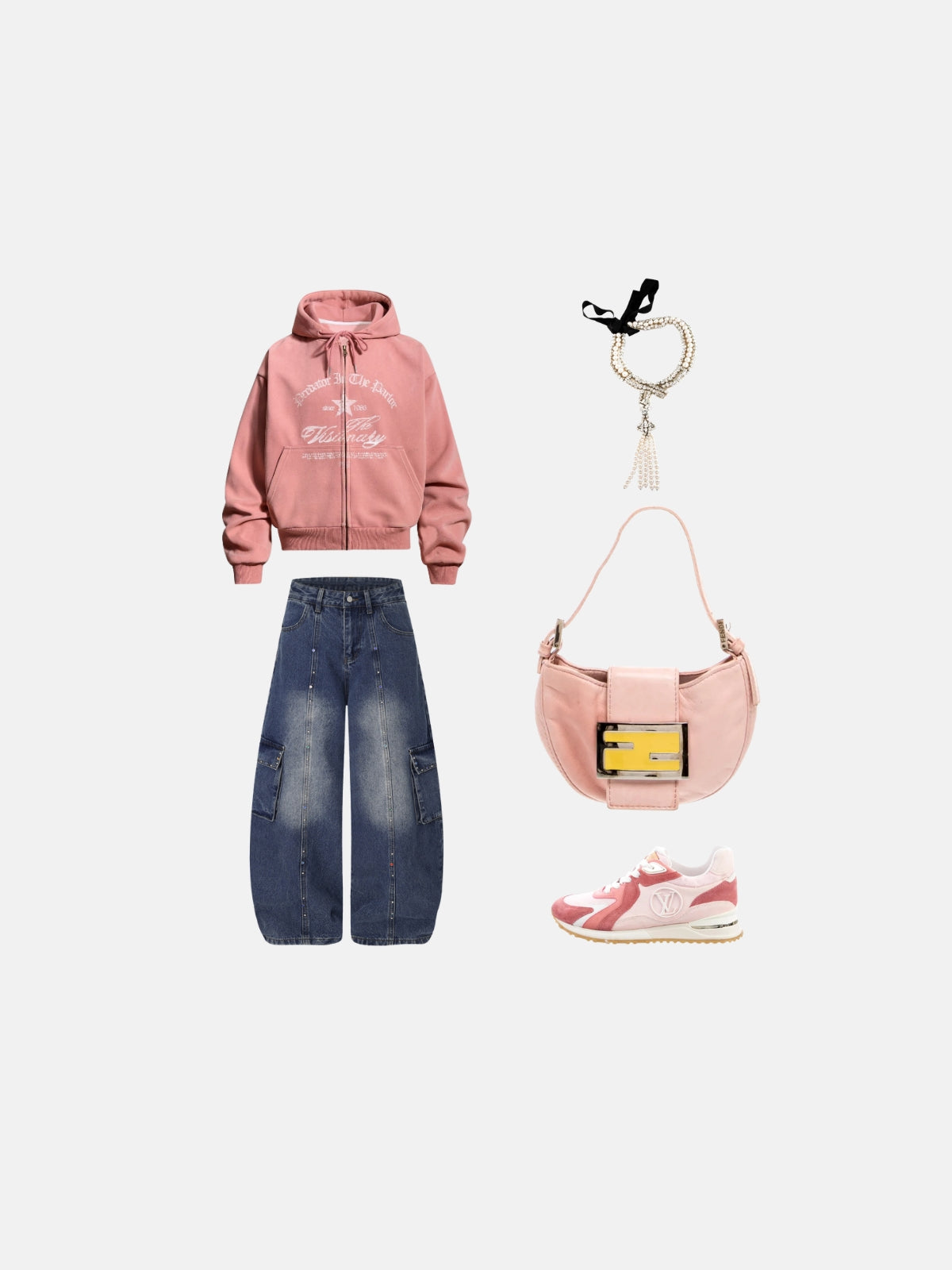 Haaura Studded Cargo Baggy Barrel Jeans