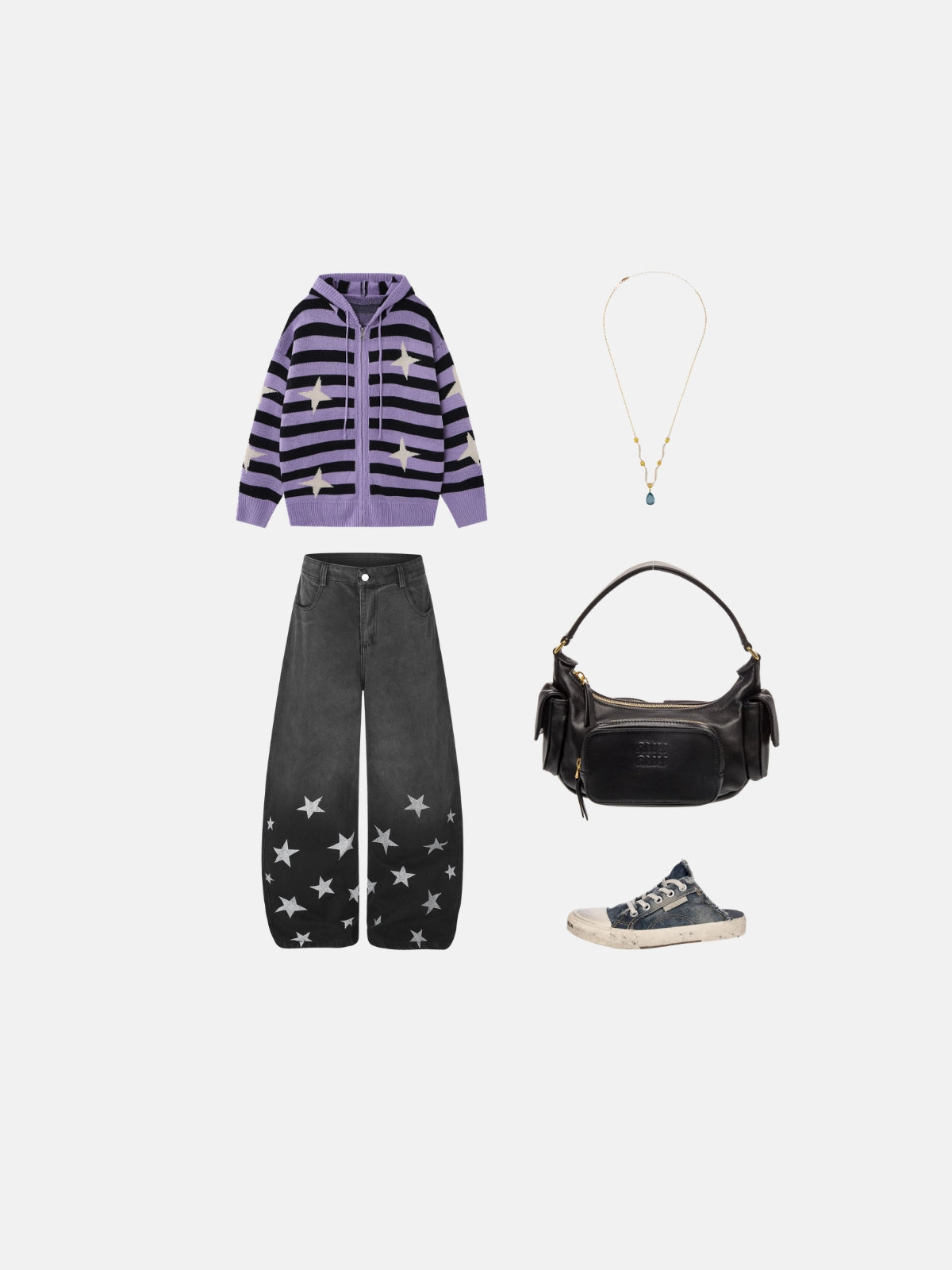 Haaura Star Graphic Baggy Barrel Jeans