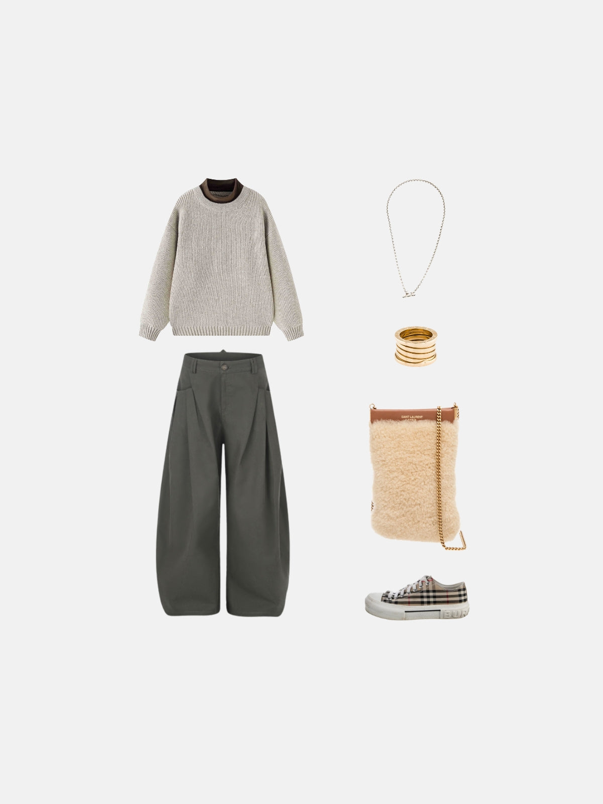 Haaura Contrast Collar Ribbed Knit Sweater