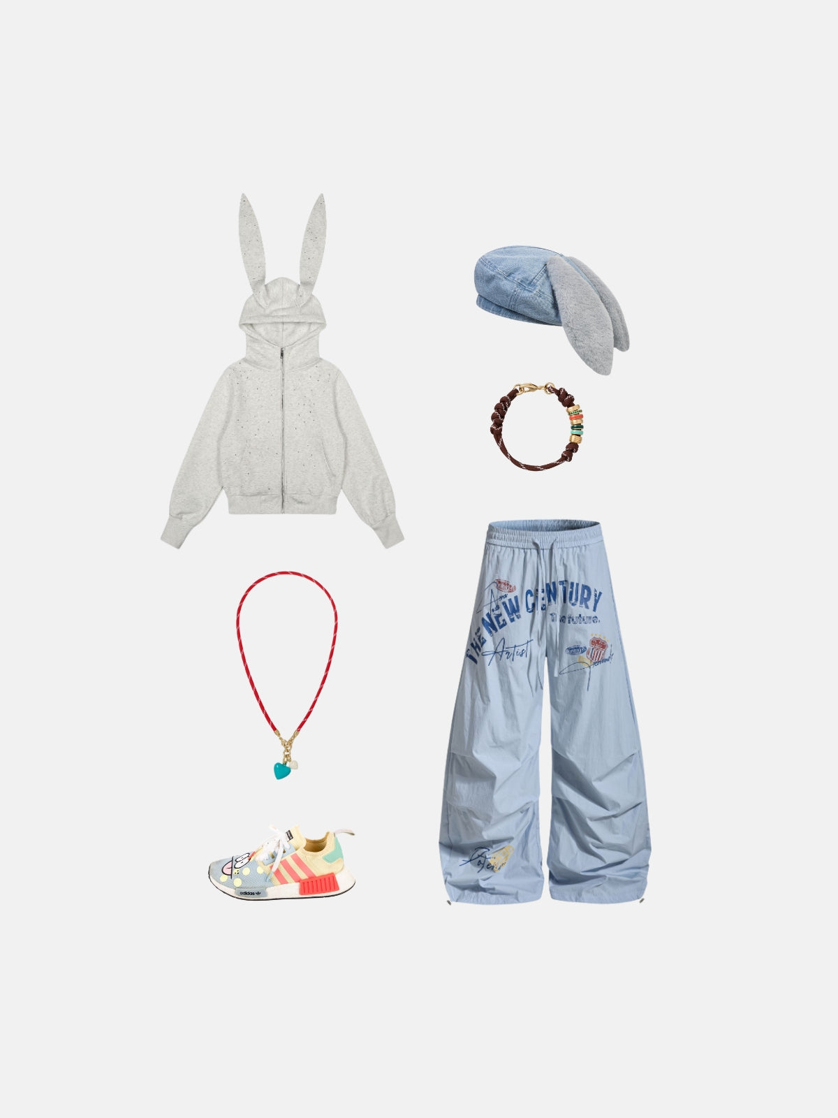 Denim Fluffy Bunny Ear Cap