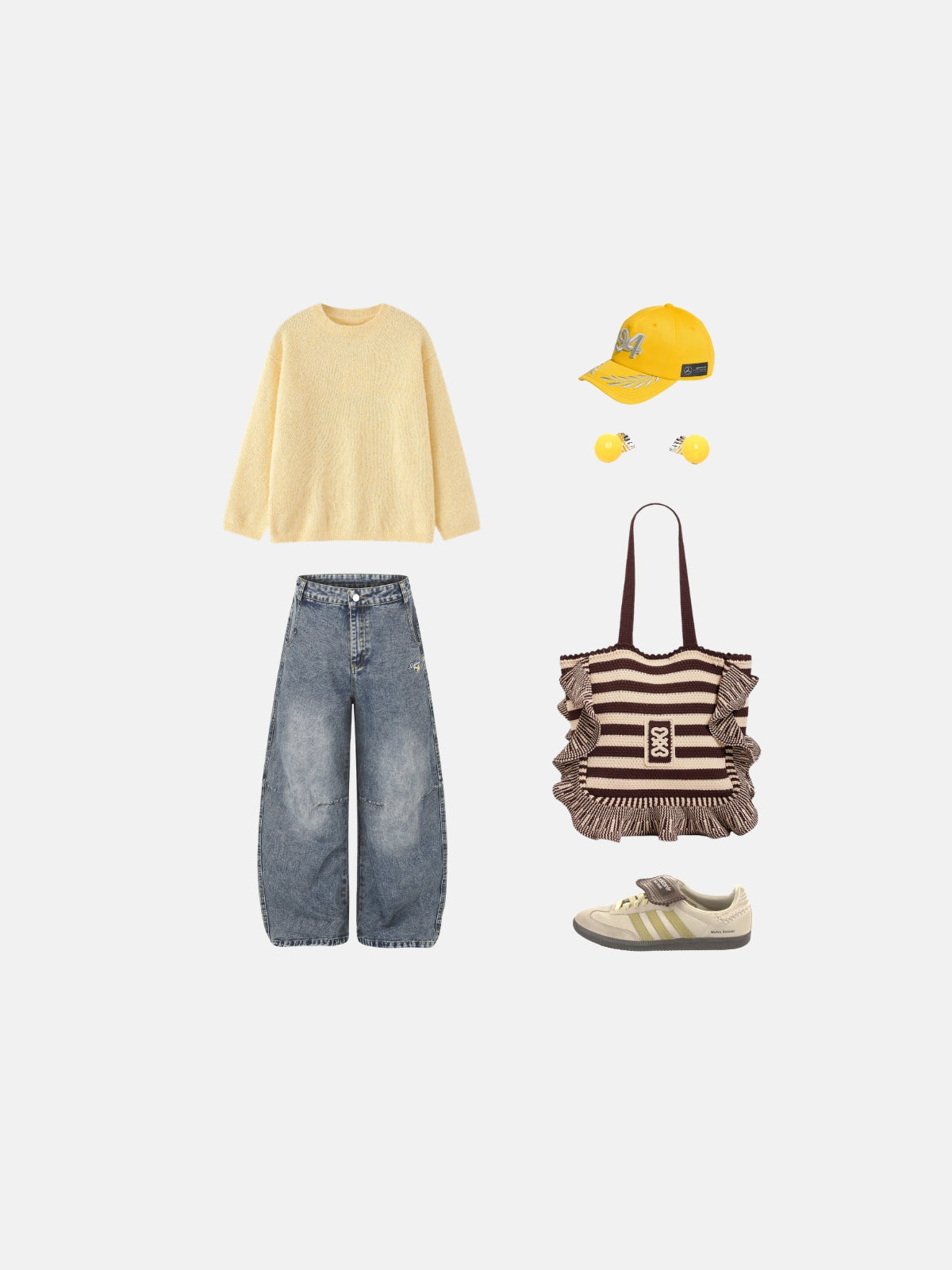 Haaura Washed Panel Baggy Barrel Jeans