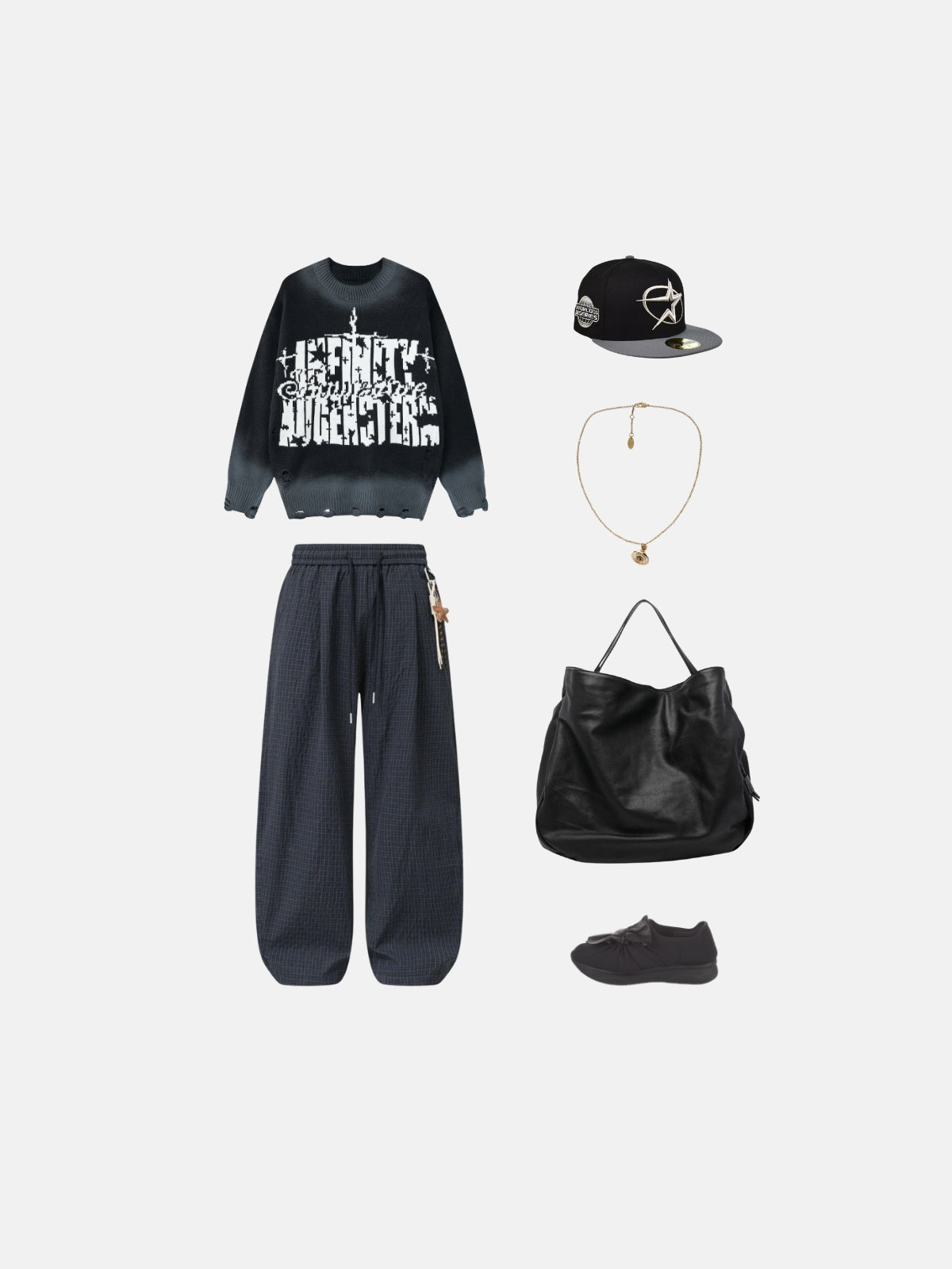 Haaura Plaid Charm Baggy Sweatpants