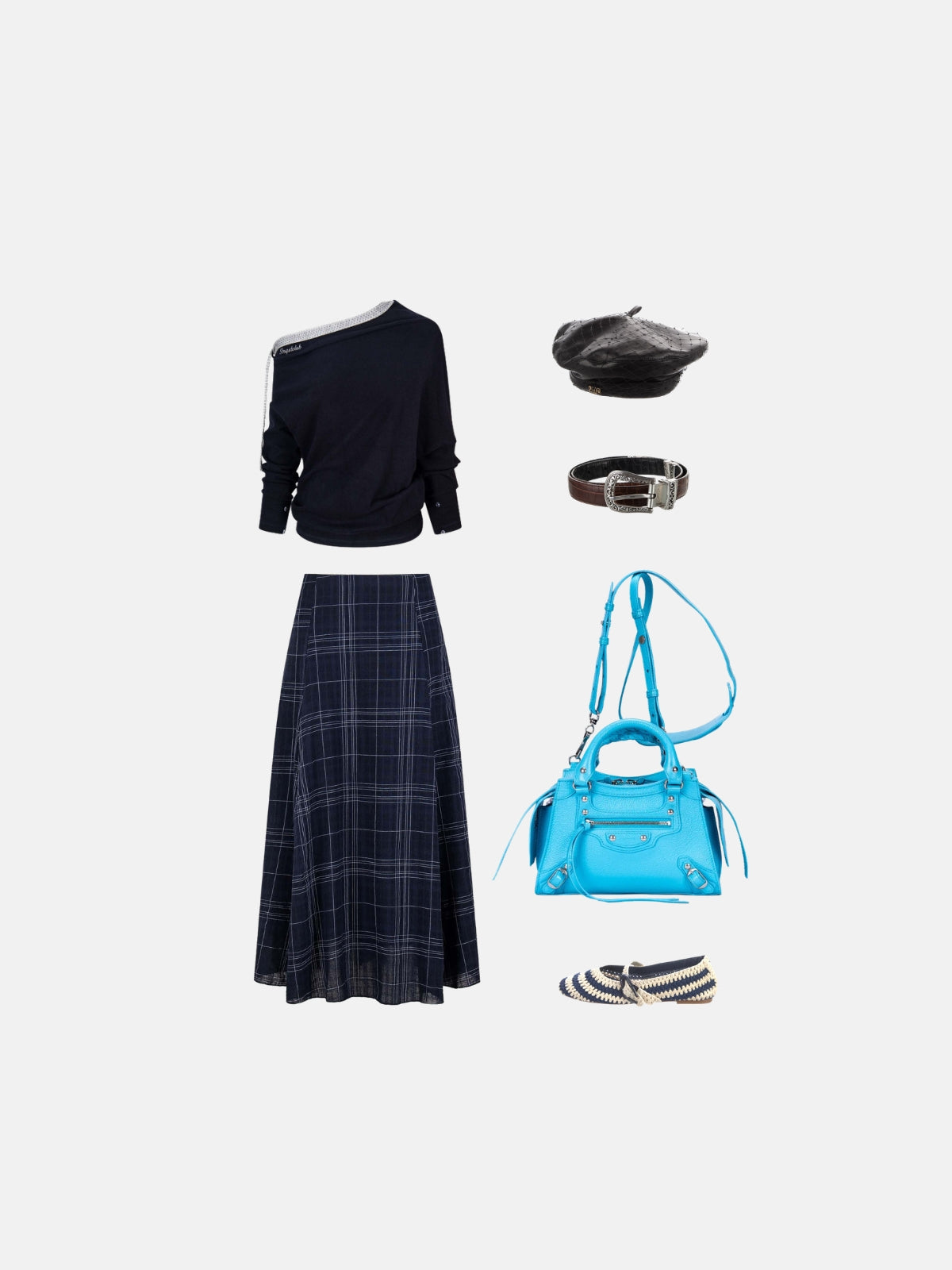 Haaura Windowpane Plaid A-Line Skirt