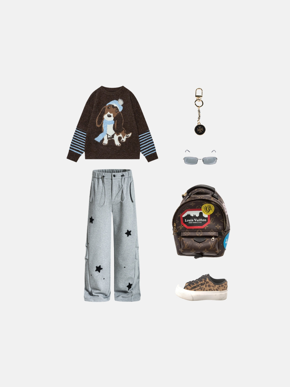 Haaura Dog Graphic Striped Sleeve Sweater