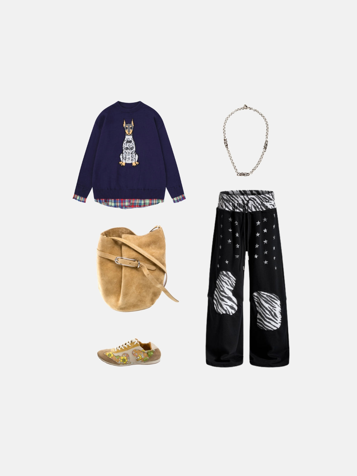 Haaura Layered Plaid Dog Graphic Sweater