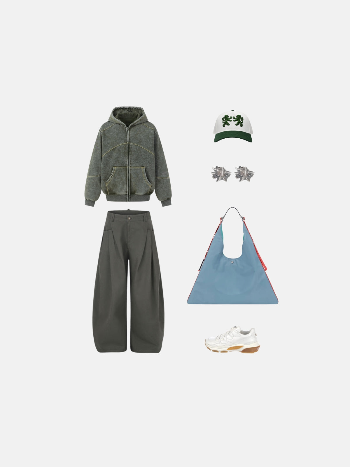 Haaura Washed Curved Seam Zip Up Hoodie