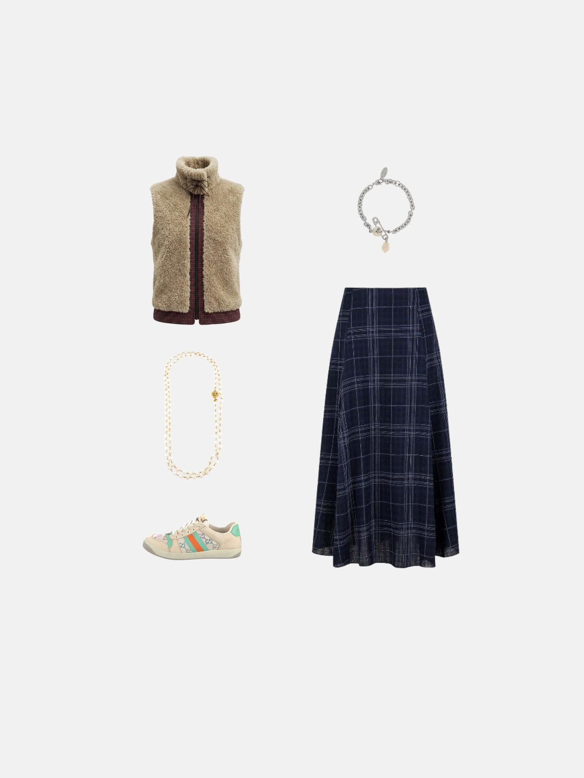 Haaura Fleece Plaid Trim Zip Up Vest