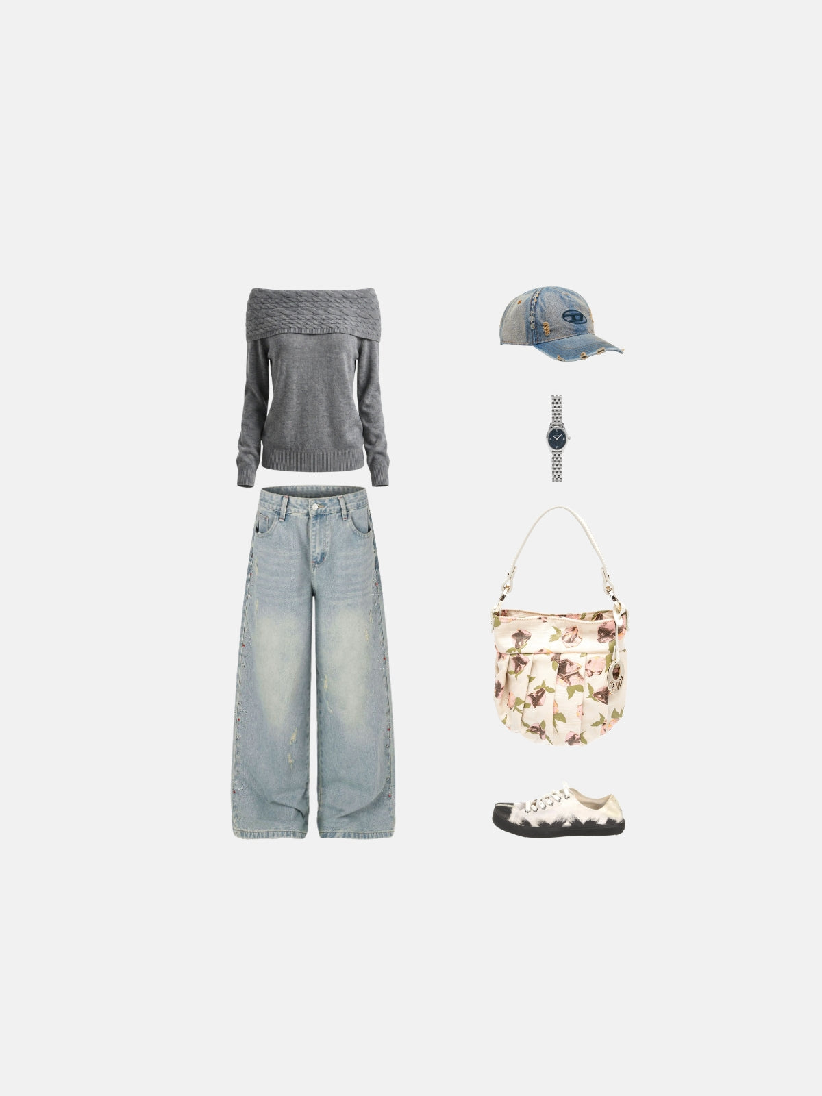 Haaura Cable Knit Off-Shoulder Sweater