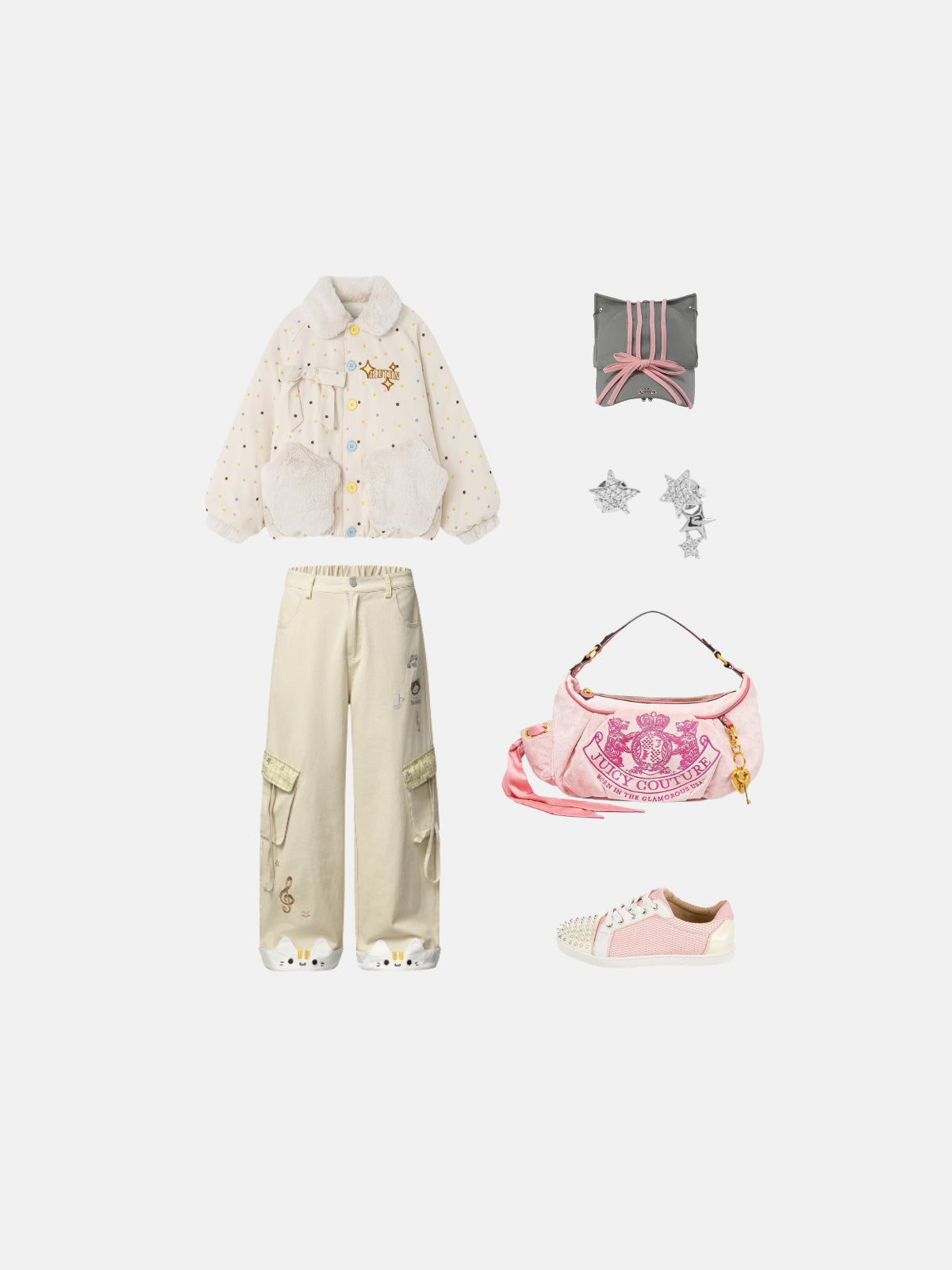 Haaura Polka Dot Faux Fur Collar Jacket