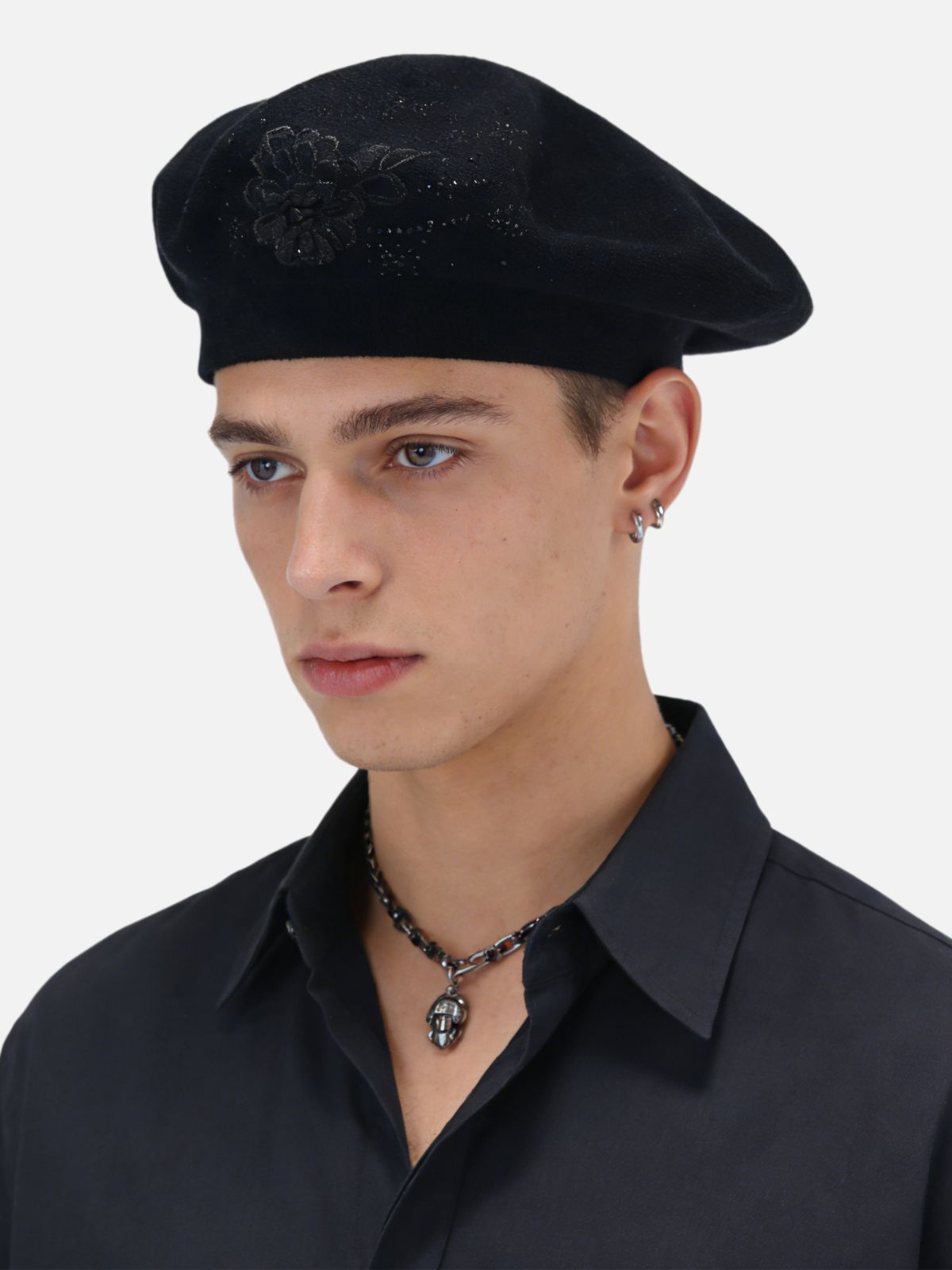 3D Floral Embroidery & Sequin Accents Felt Beret