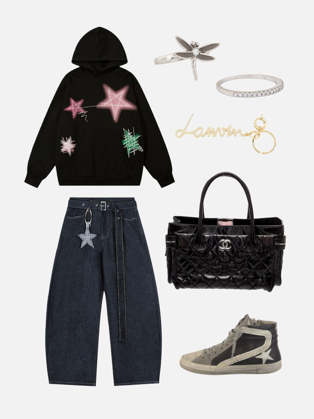 Haaura Star Belt Baggy Barrel Jeans