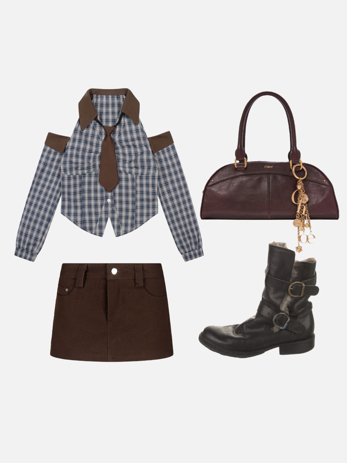 Haaura Plaid Tie Cropped Long Sleeve Shirt
