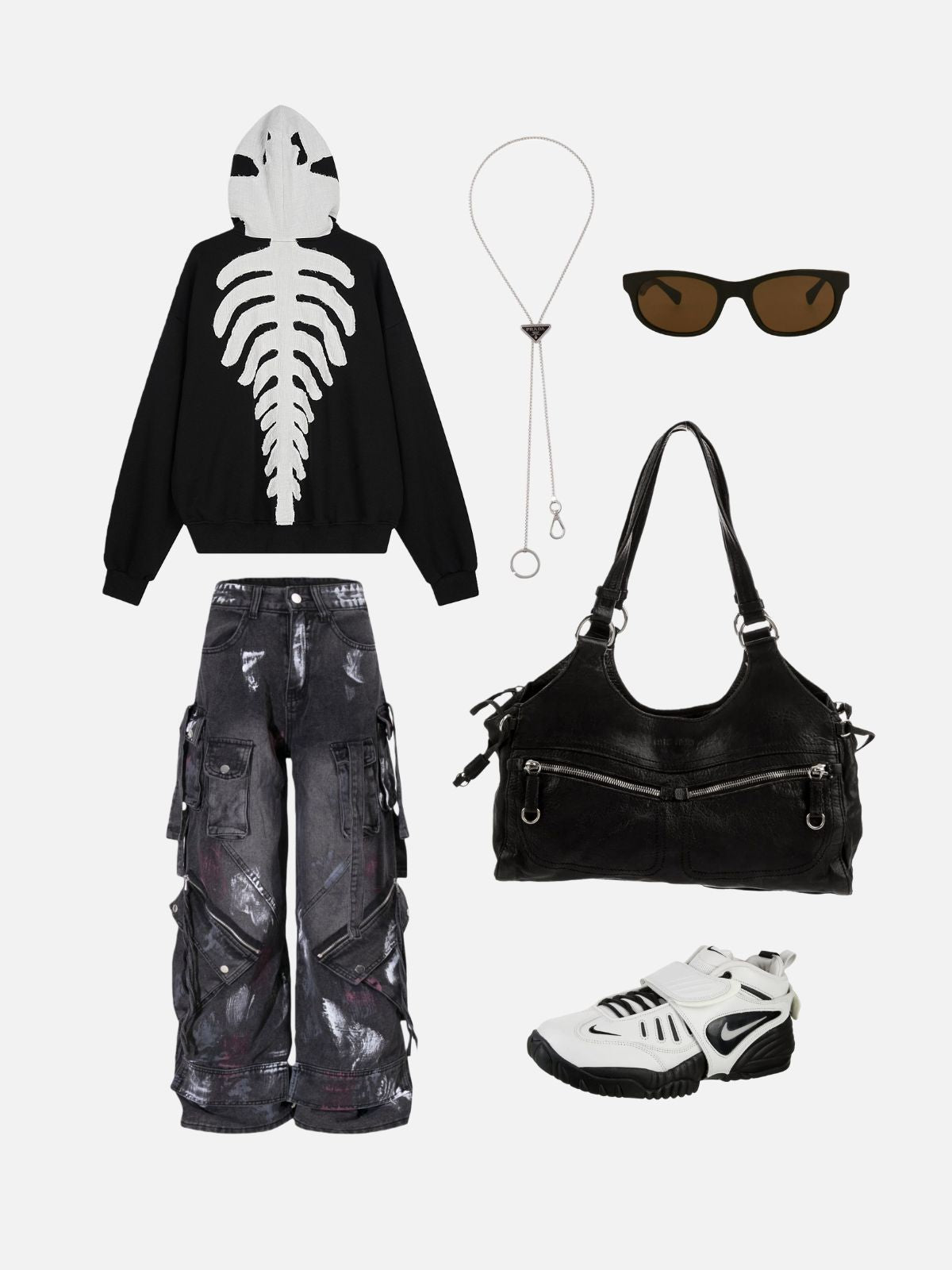 Haaura Boxy Skeleton Patch Zip Up Hoodie
