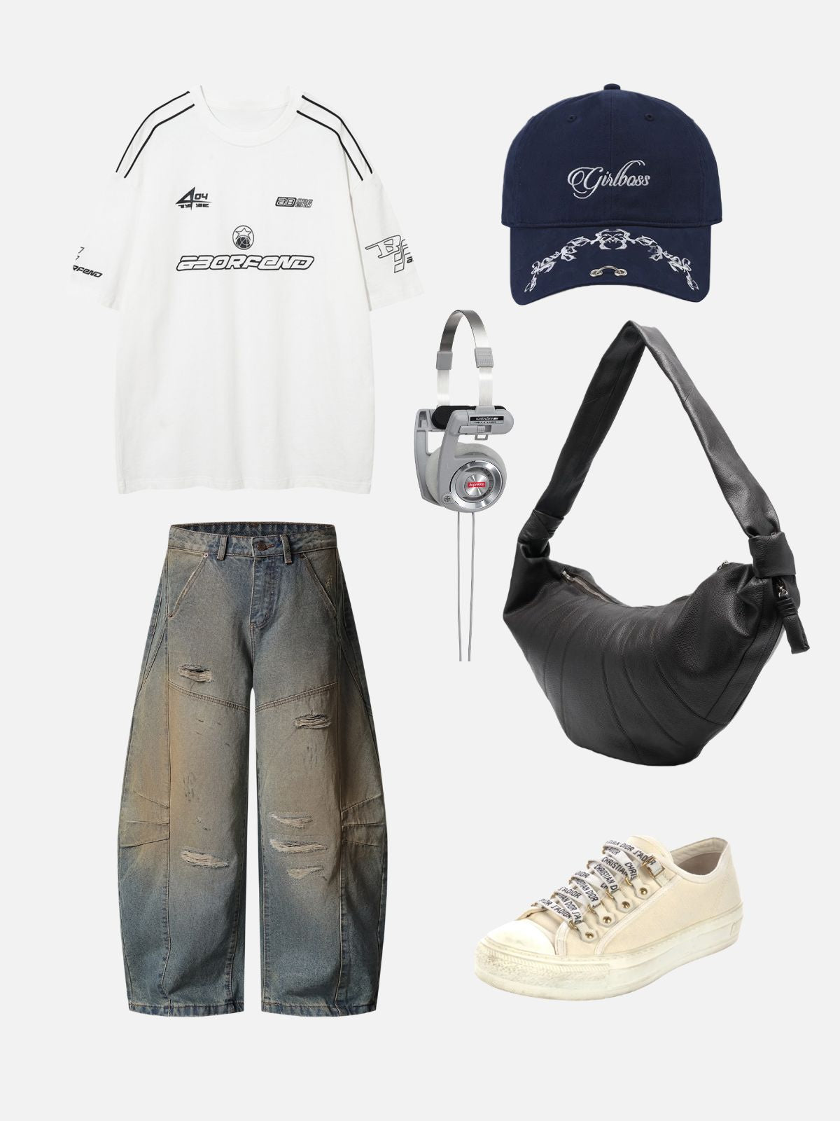 Haaura Destroyed A-Line Baggy Barrel Jeans