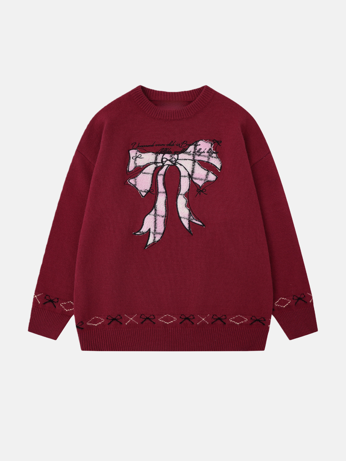 Haaura Bow & Script Embroidered Crewneck Sweater