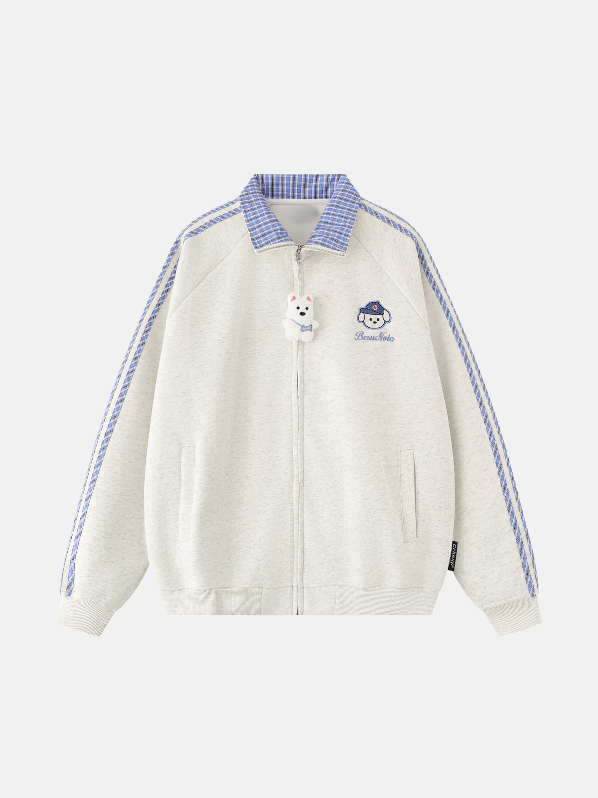 Haaura Puppy & Plaid Trim Zip Hoodie