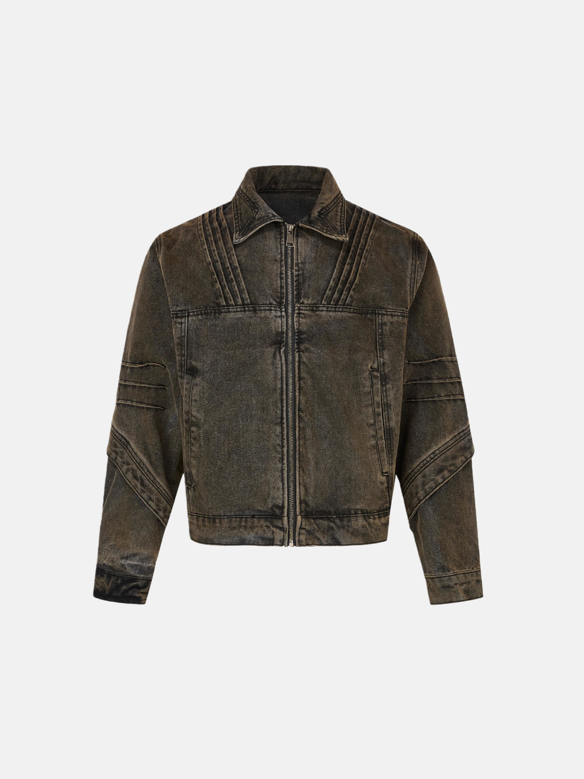 Haaura Pleated Washed Boxy Denim Jacket