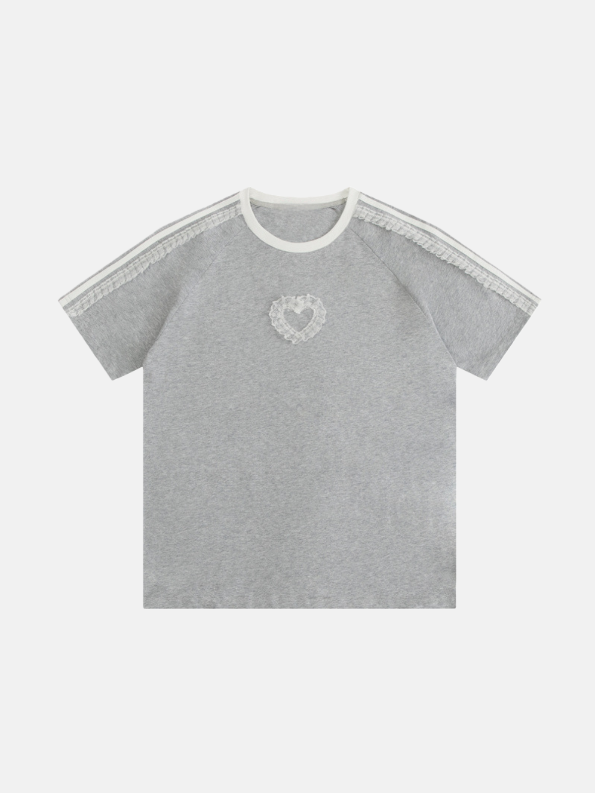 Haaura Lace Heart Stripe Short Sleeve Tee
