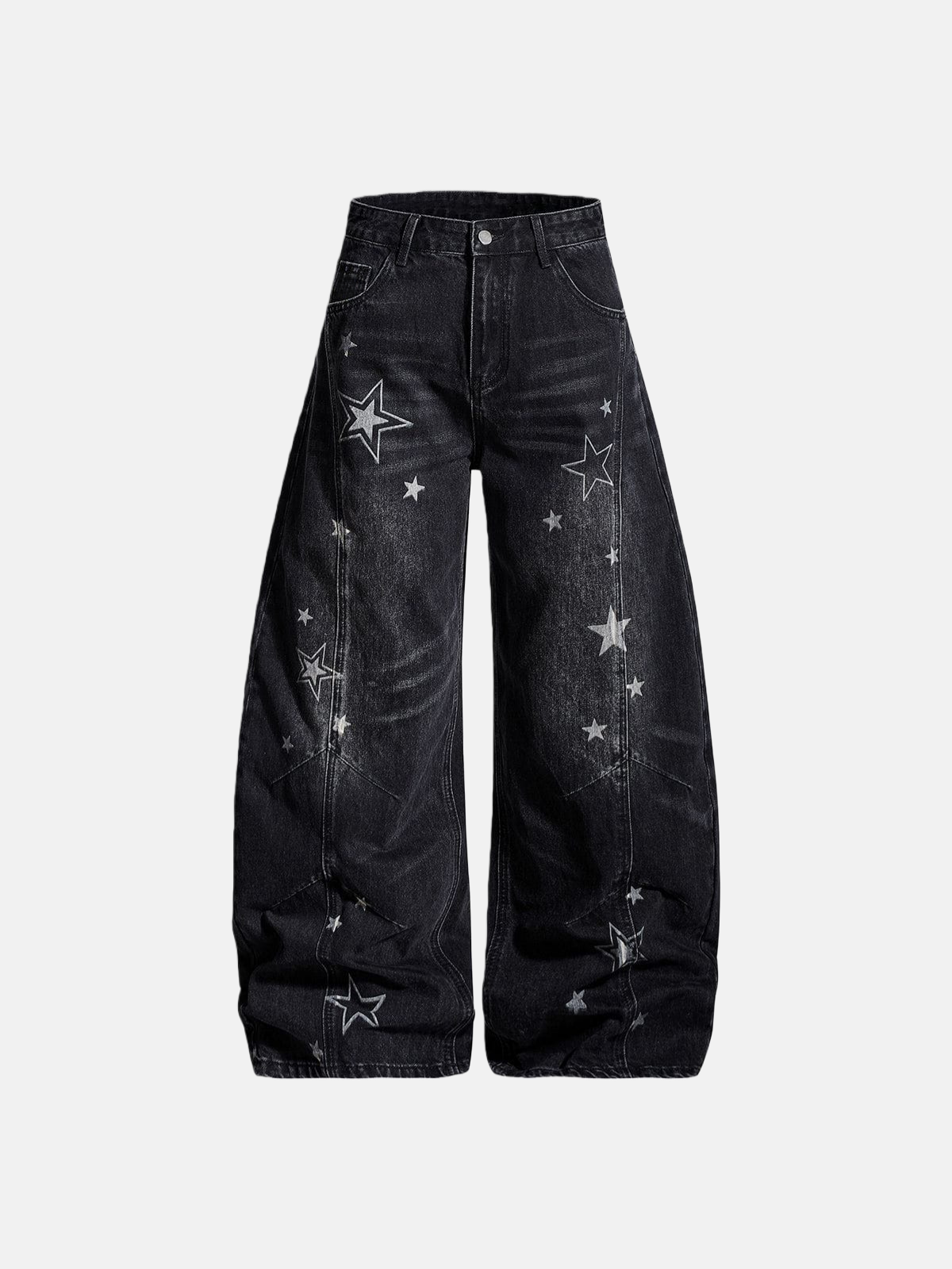 Haaura Washed Whiskering Star Barrel Jeans