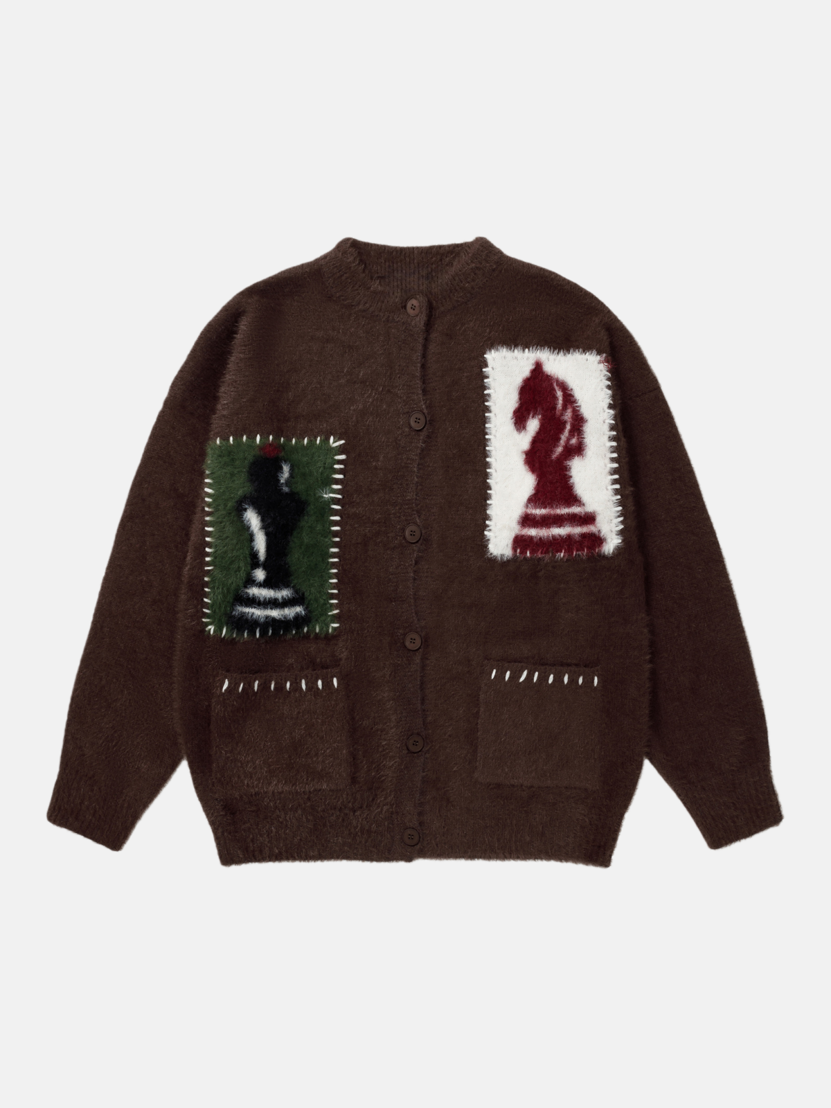 Haaura Chess Appliqué Mohair Cardigan