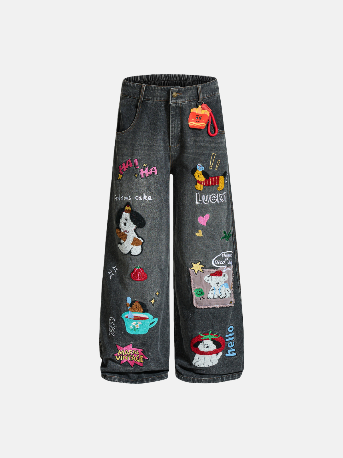Haaura Lucky Cake Puppy Wide-Leg Jeans