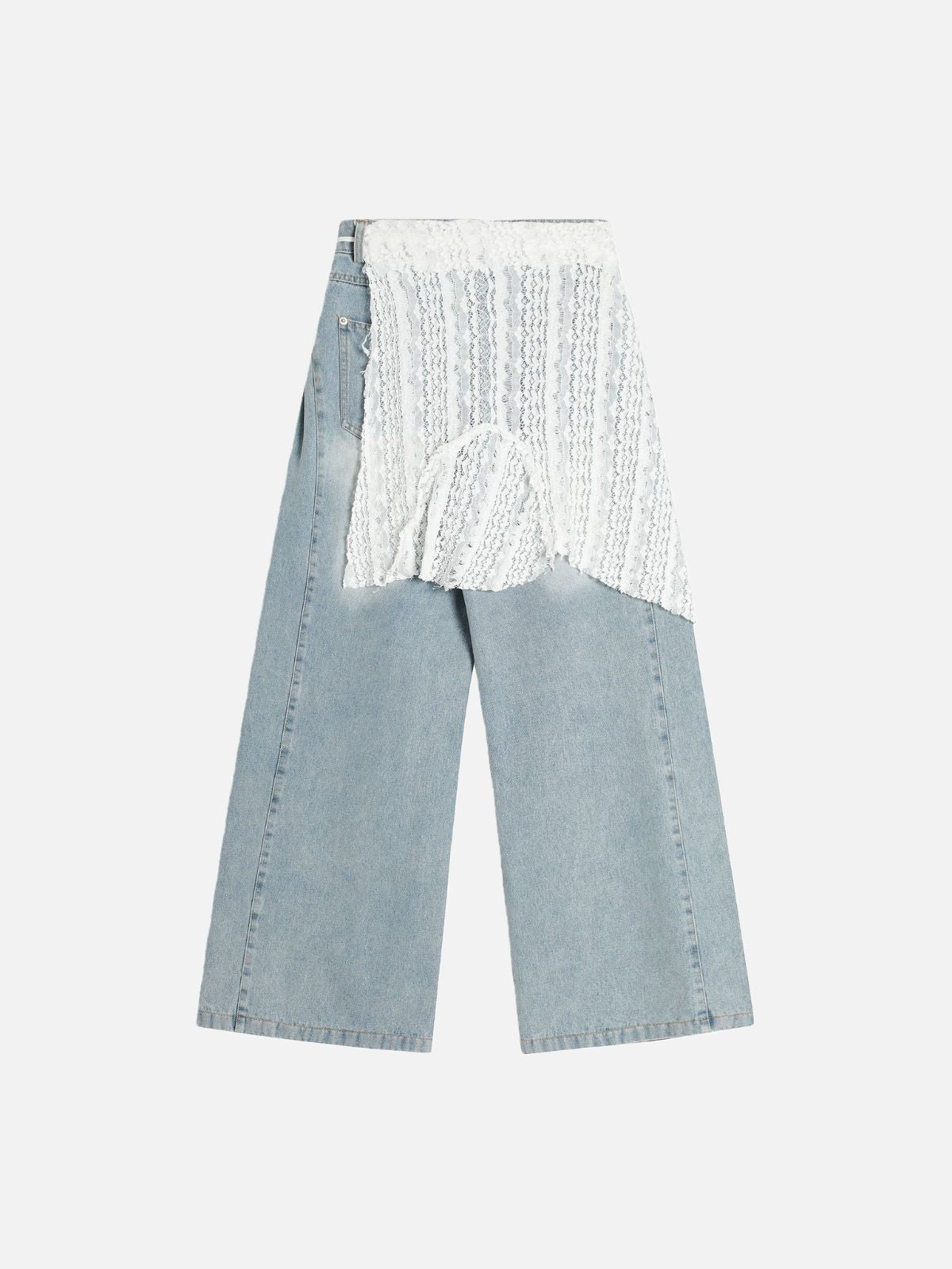 Haaura Lace Panel Frayed Hem Drawstring Super Baggy Jeans