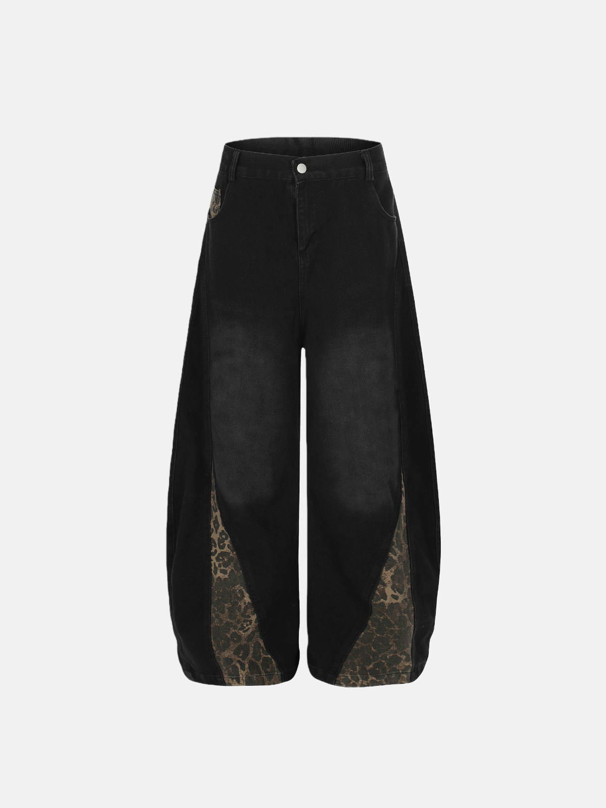 Zhen Leopard Panel Wide-Leg Jeans
