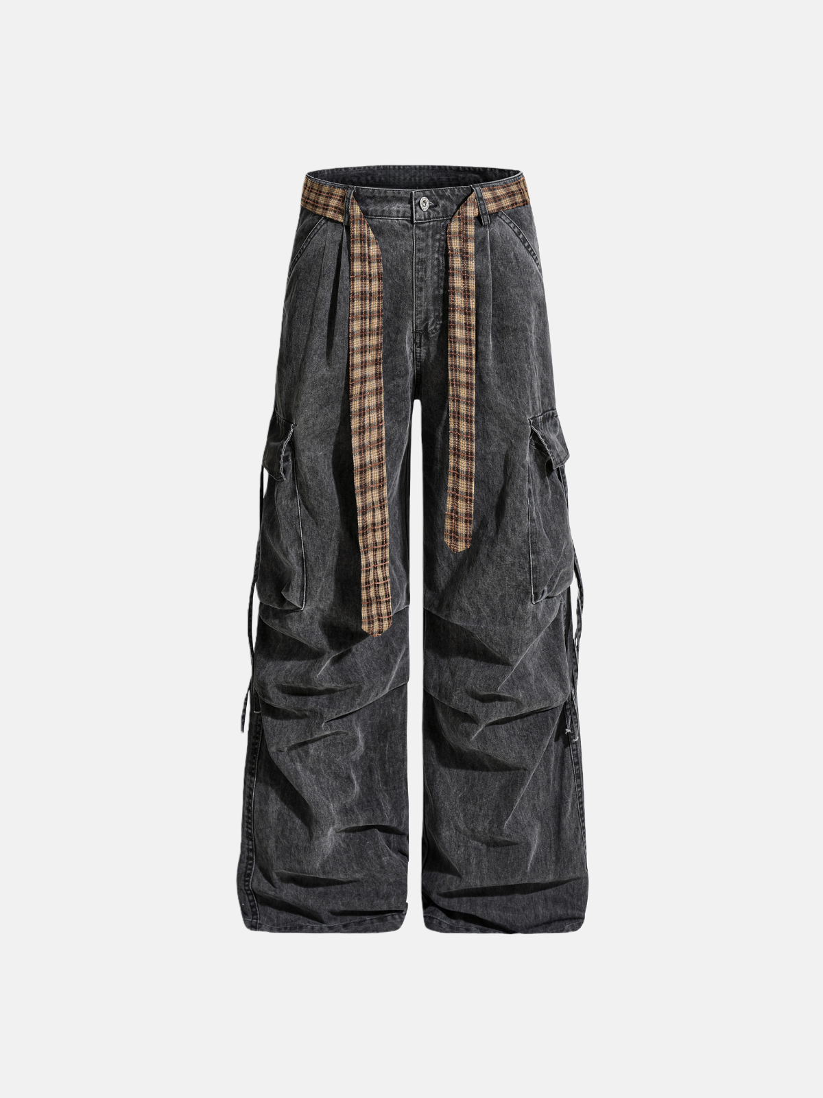 Haaura Plaid Sash Baggy Cargo Pants