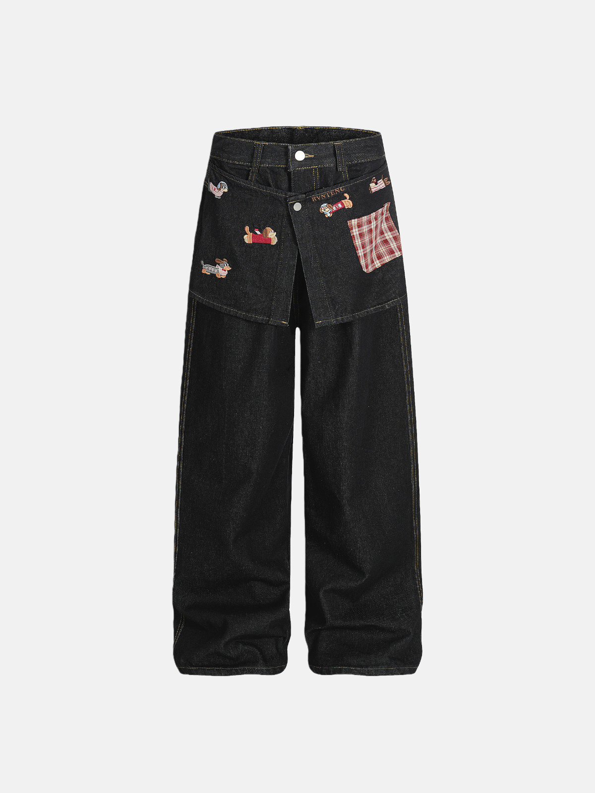 Haaura Puppy Plaid Wide-Leg Jeans
