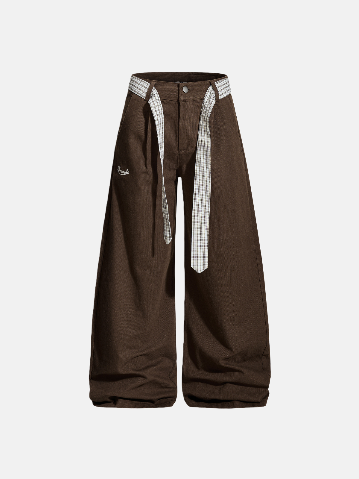 Haaura Plaid Belt Wide-Leg Pants