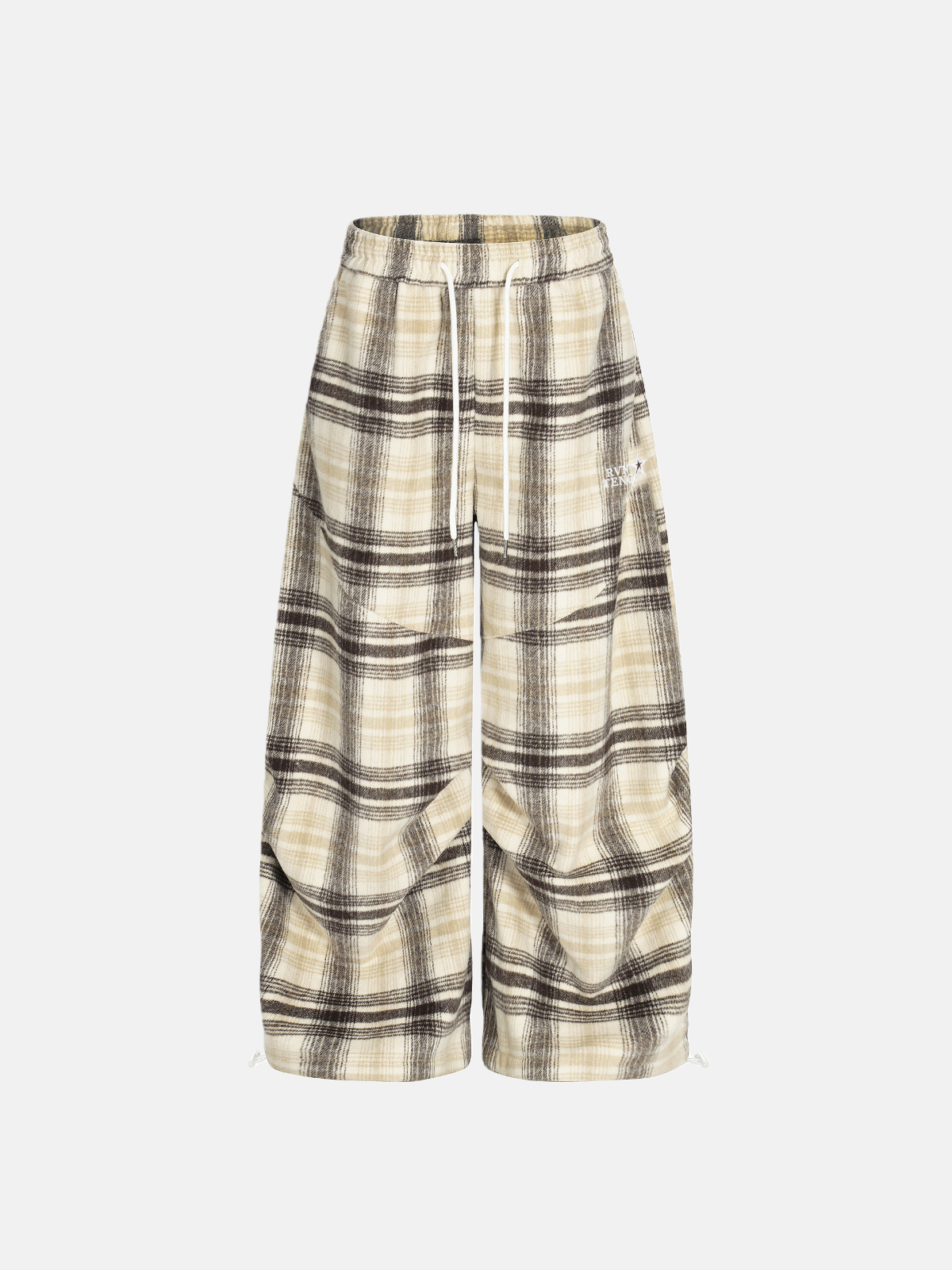 Haaura Plaid Drawstring Wide-Leg Pants