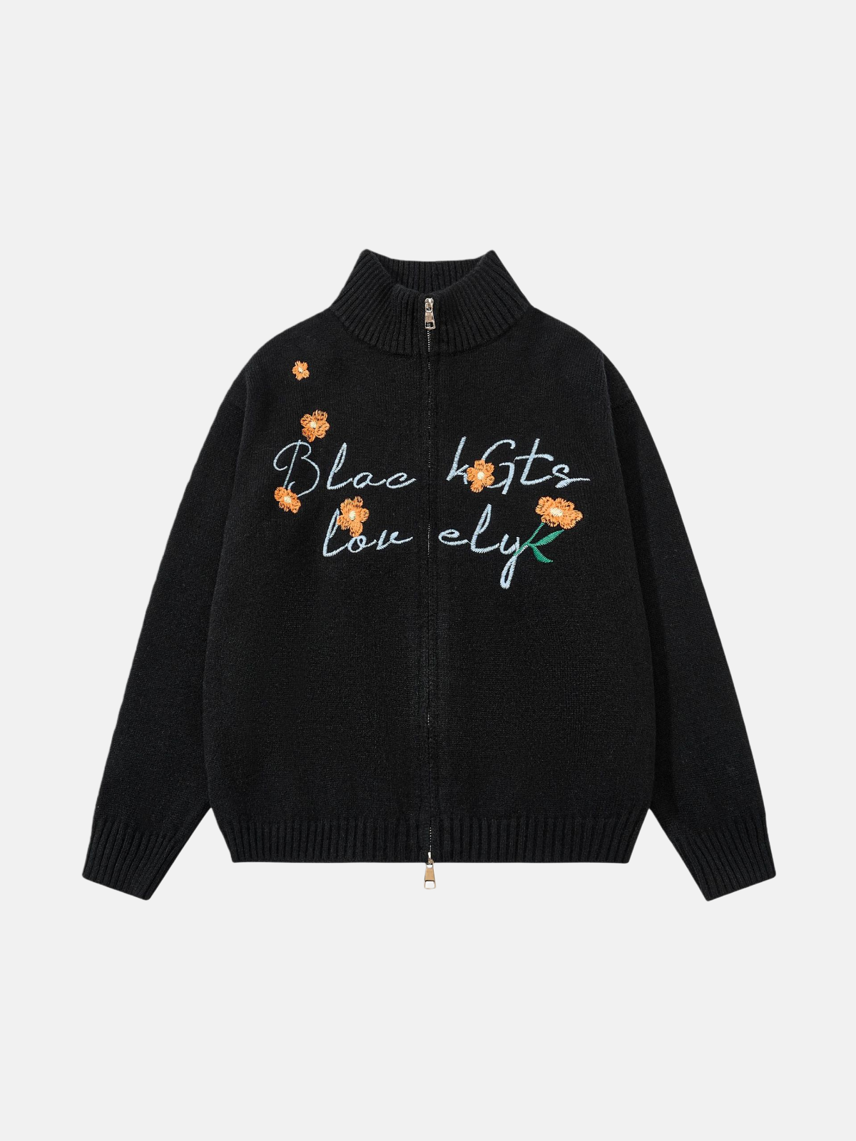 Haaura Black Lovely Floral Zip Cardigan