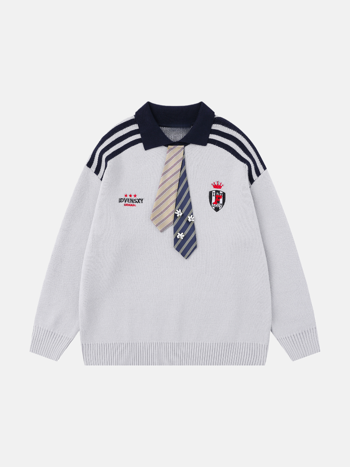 Haaura Crown 1987 Gestreifter Krawattenpullover