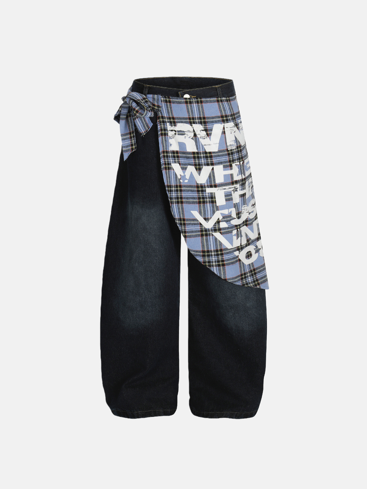 Haaura Plaid Bow Wide-Leg Jeans