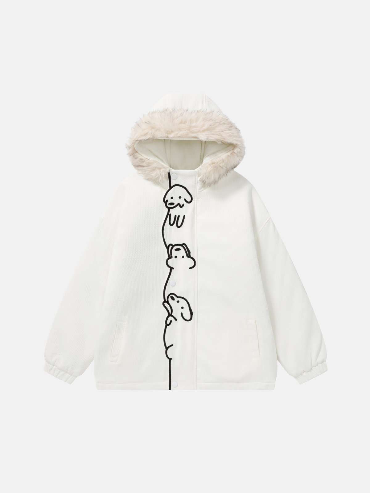 Haaura Three Puppy Plush Trim Zip Jacket