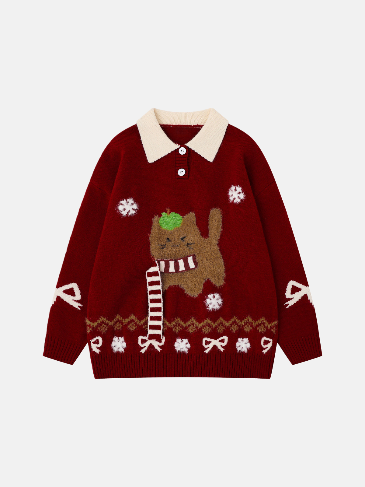 Haaura Apple Cat Bow Knit Sweater