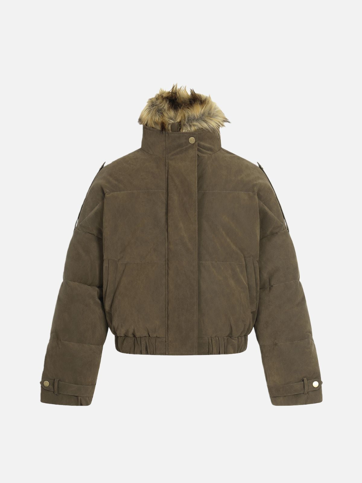 Haaura Faux Fur Collar Short Puffer Jacket