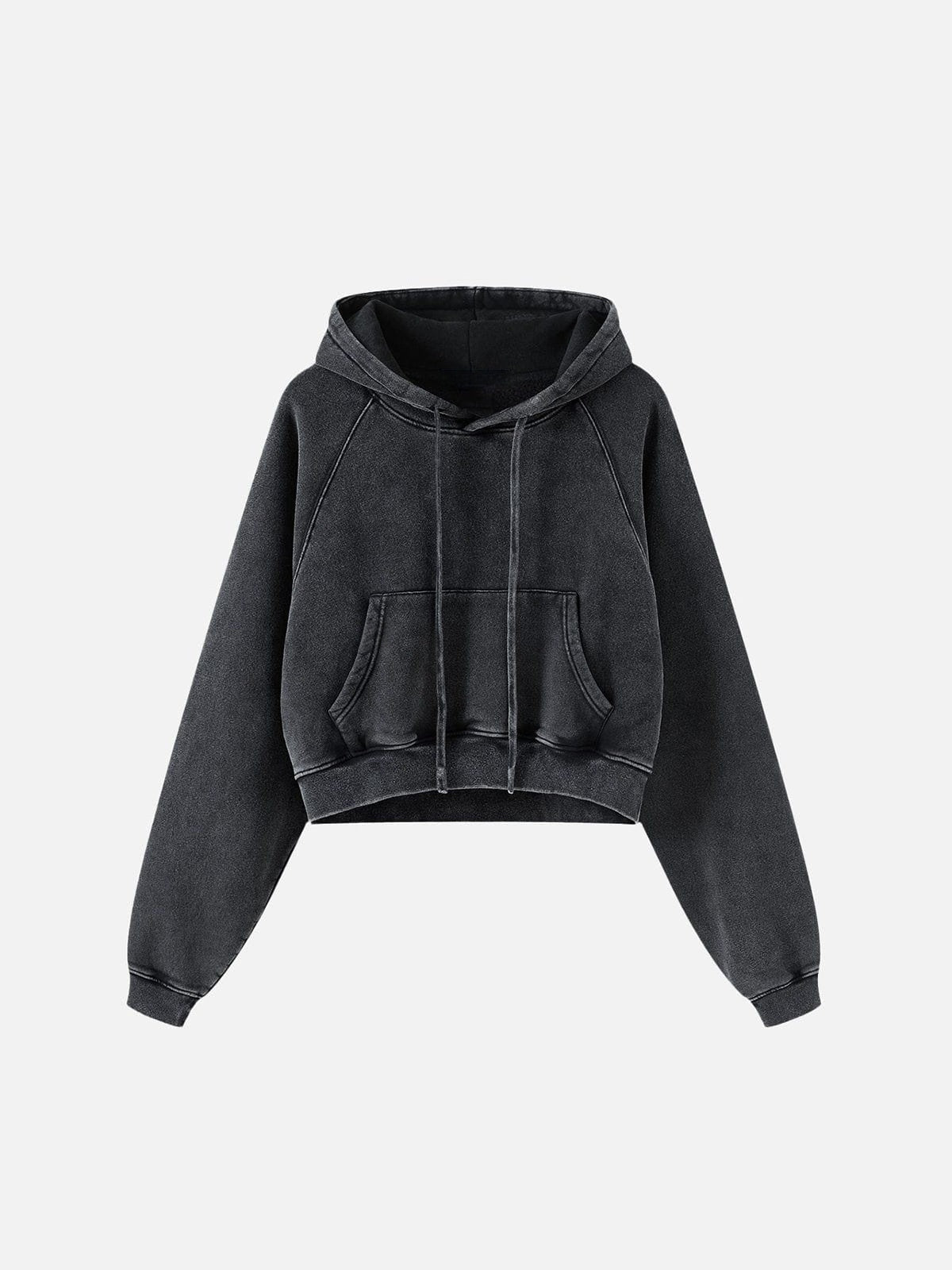 Haaura Cropped Raglan Sleeve Washed Pullover Hoodie