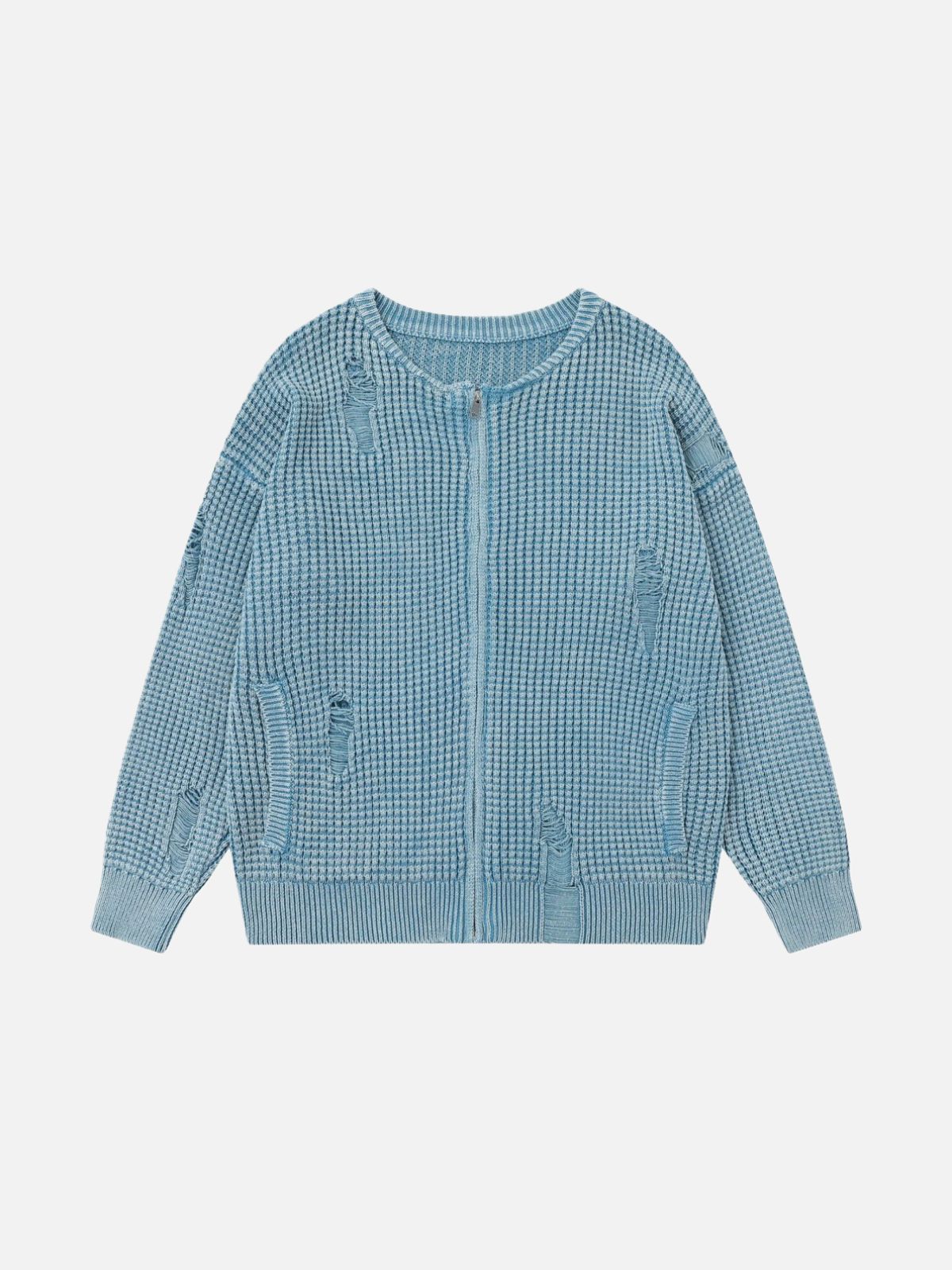 Haaura Distressed Waffle Zip Up Cardigan