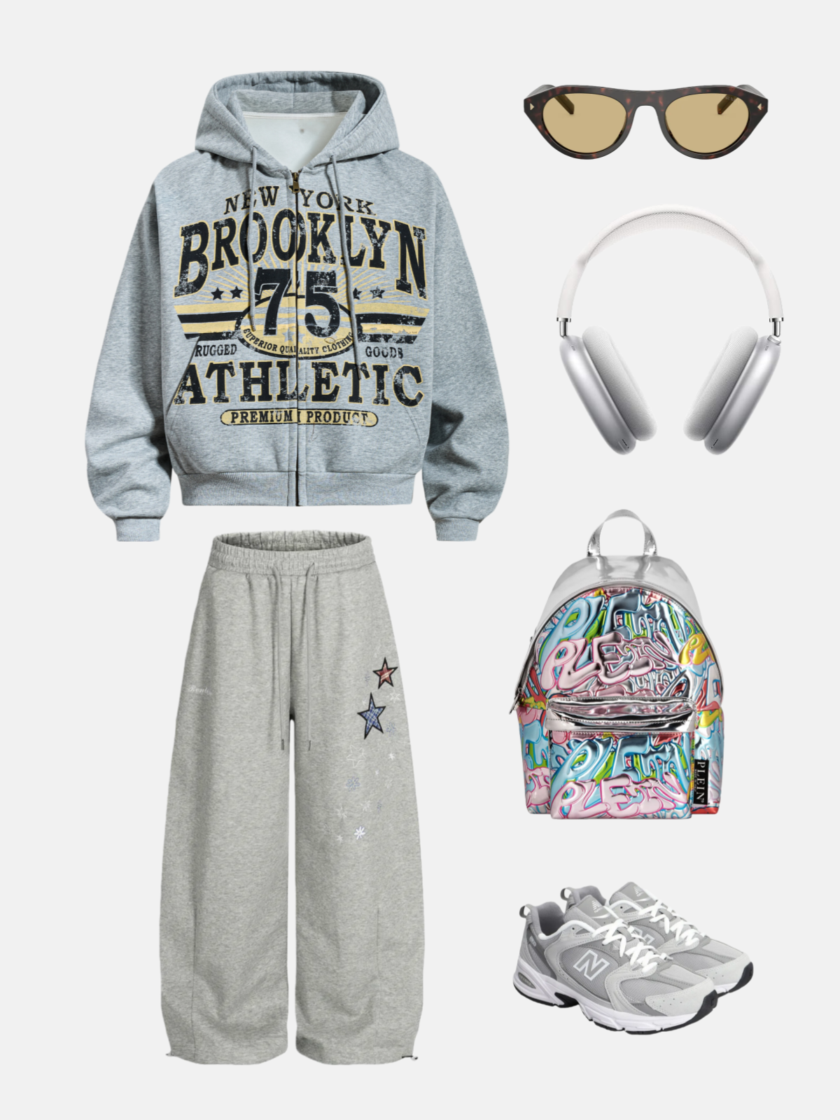 Haaura Vintage "BROOKLYN 75" Athletic Washed Graphic Zip Hoodie