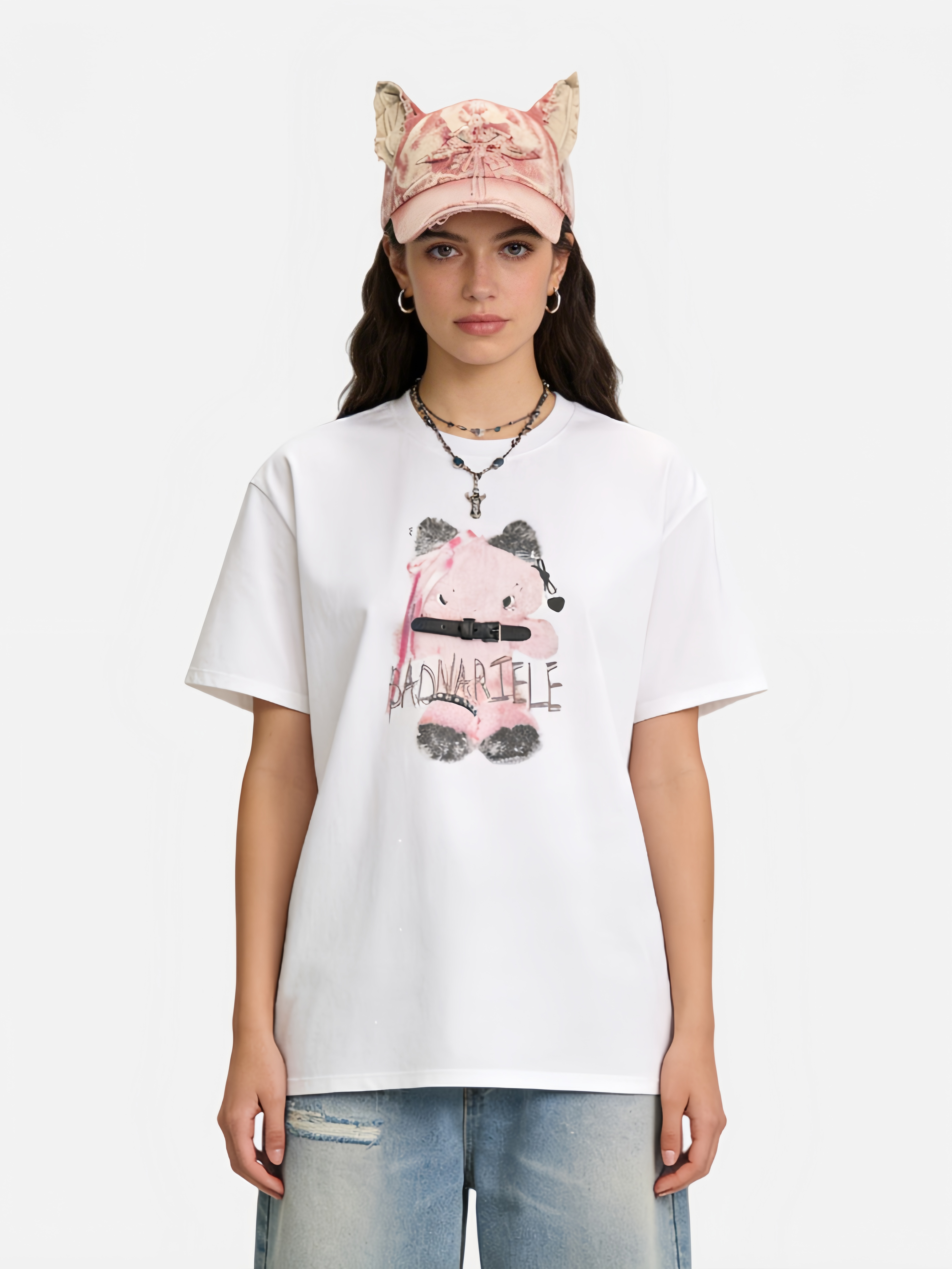 Destroyed Cat-Ear Washed Denim Bucket Hat